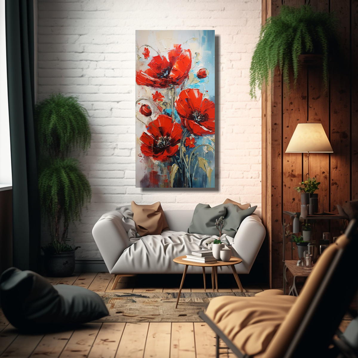 PINTURA EN LIENZO DE ADORNO A RED ESTILO POPPIES 60X120 CM - 2