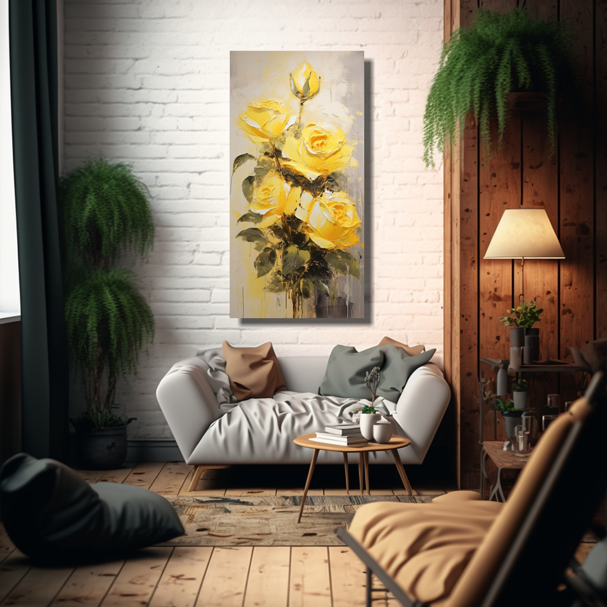ARTE CONCEPTUAL ALEGRE PINTURA DE ROSAS AMARILLAS 30X60 CM - 2