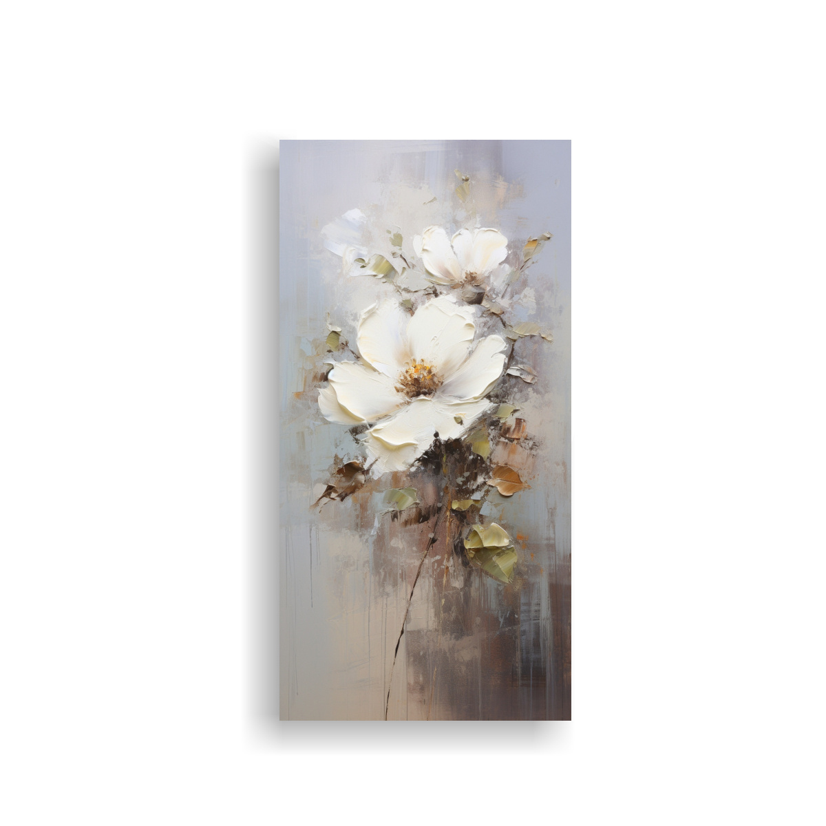 PINTURA DE FLORES BLANCAS EN LIENZO ESTILO ESCENA 70X140 CM - 1