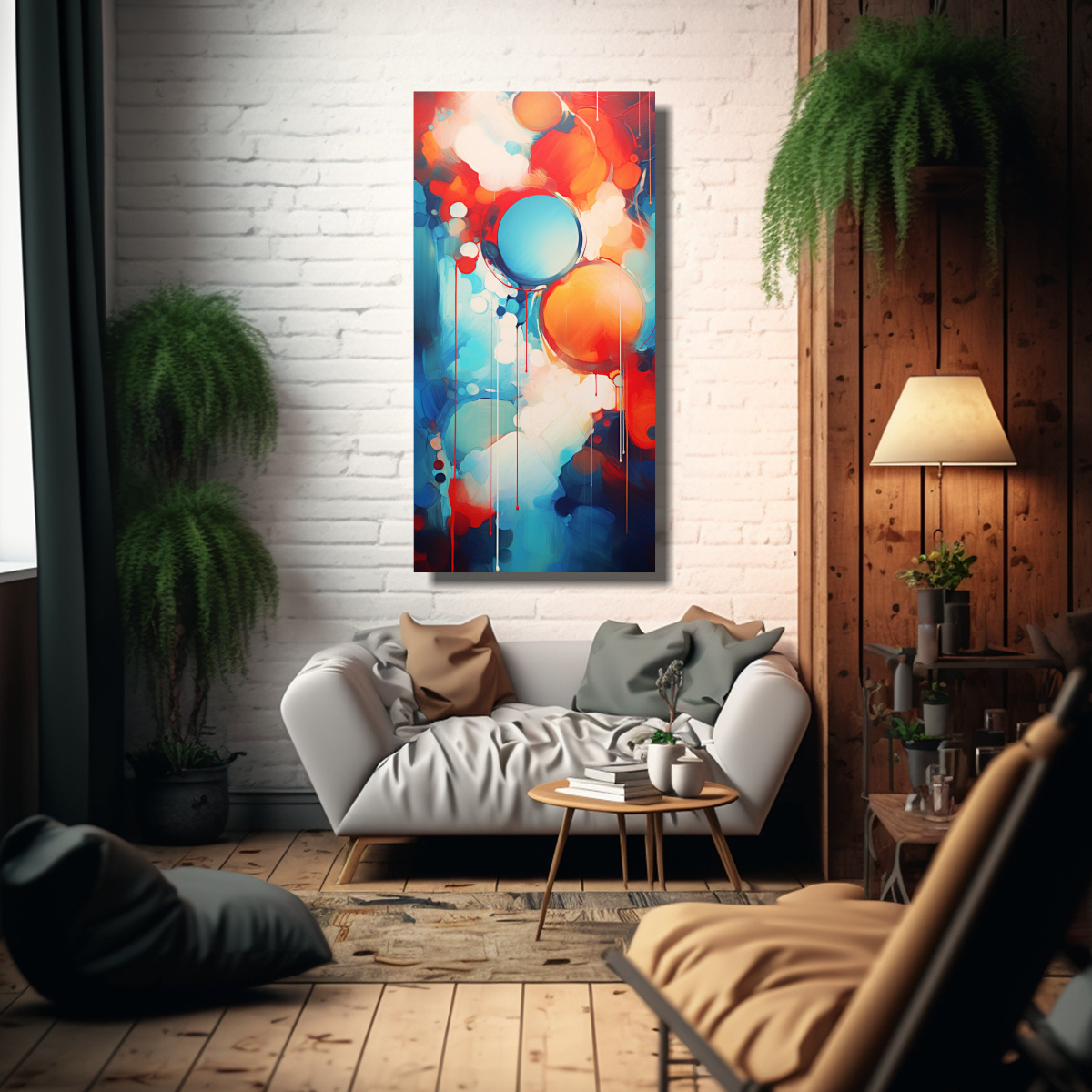 CUADRO ABSTRACTO ROJO Y AZUL LUMINOSO EN ESTILO 60X120 CM - 2