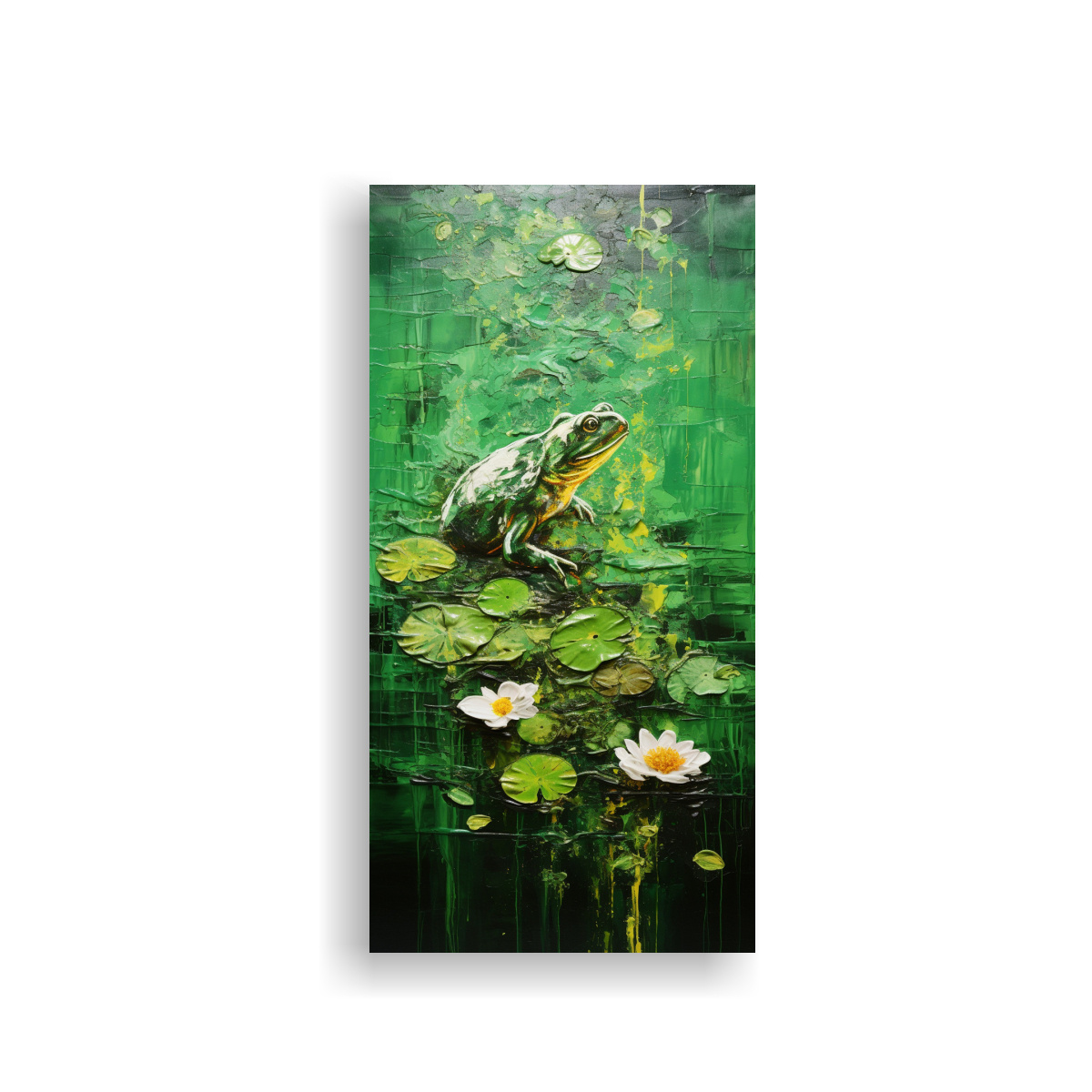 PINTURA LIENZO INSPIRADOR DE LOTO VERDE EN ESTILO 30X60 CM - 1