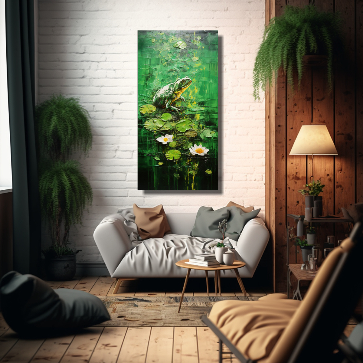 PINTURA LIENZO INSPIRADOR DE LOTO VERDE EN ESTILO 30X60 CM - 2