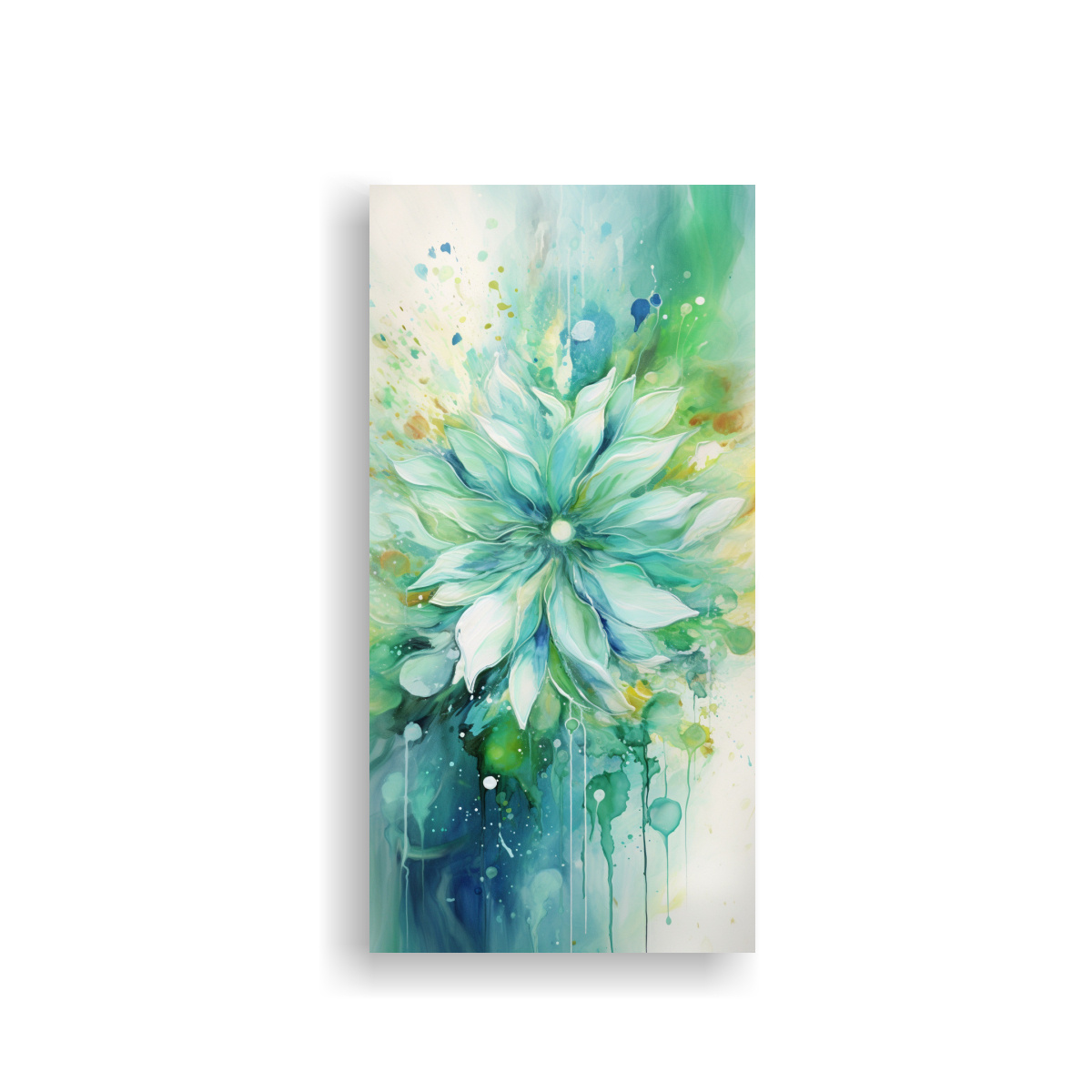 PINTURA ABSTRACTA DE FLORES EN COLORES VERDE Y 30X60 CM - 1