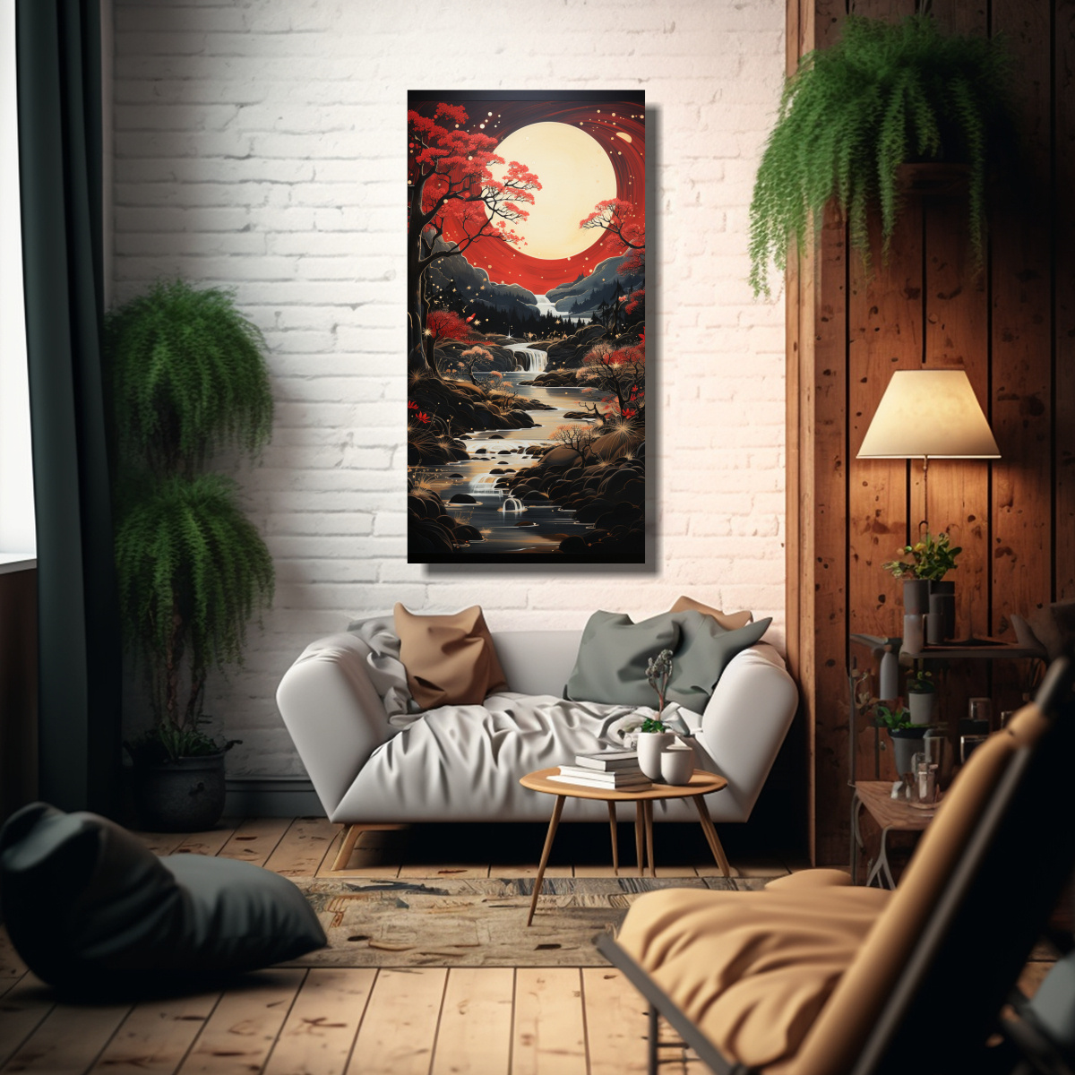 PINTURA COMPOSICIÓN TEMÁTICA CON LUNA JUNTO A 70X140 CM - 2