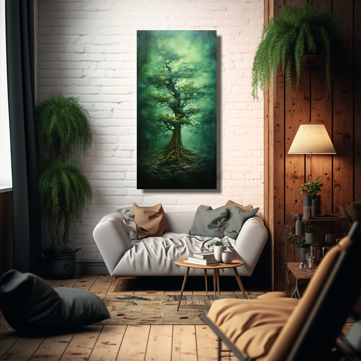 PINTURA ABSTRACTA DE ÁRBOL EN PERSPECTIVA, 80X160 CM - 2