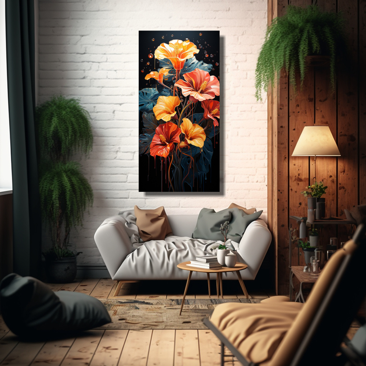 ARTE DE PARED MONSTERA LEAVES EN NEGRO 80X160 CM - 2