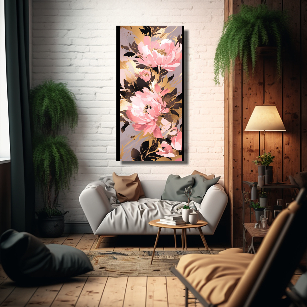 PINTURA DECORATIVA MOVIMIENTO VISUAL EN DORADO Y 20X40 CM - 2