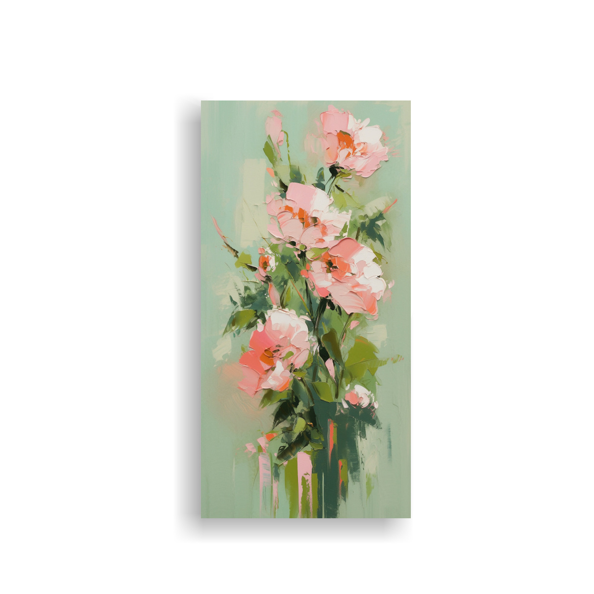CUADRO DE FLORES EXUBERANTES EN VERDE Y ROSA EN 40X80 CM - 1