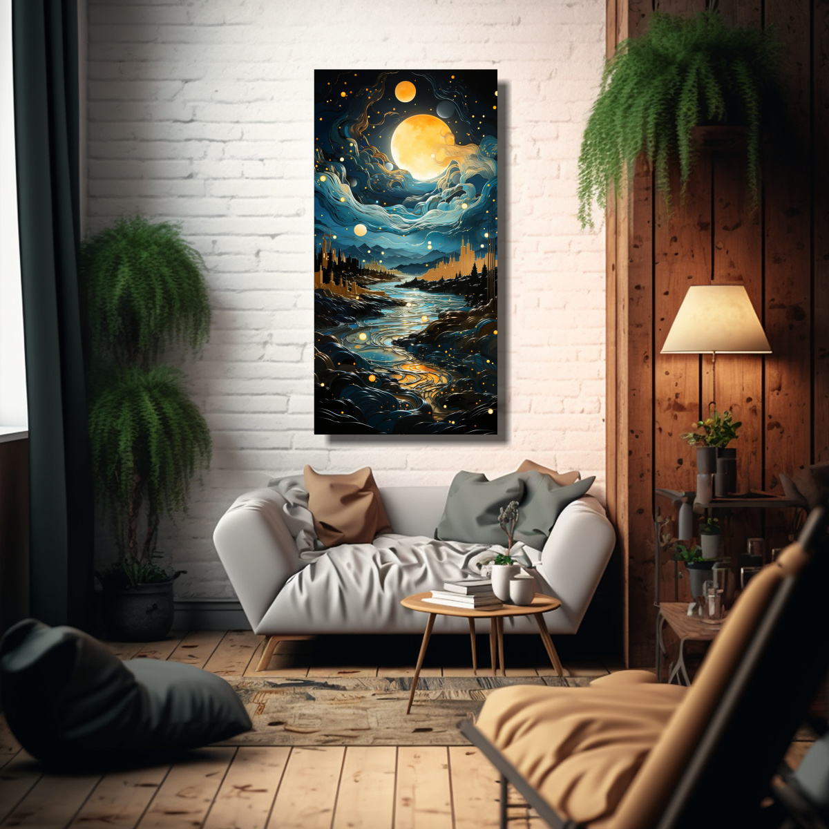 PINTURA DE INSPIRACIÓN FANTÁSTICA CON LUNA 50X100 CM - 2
