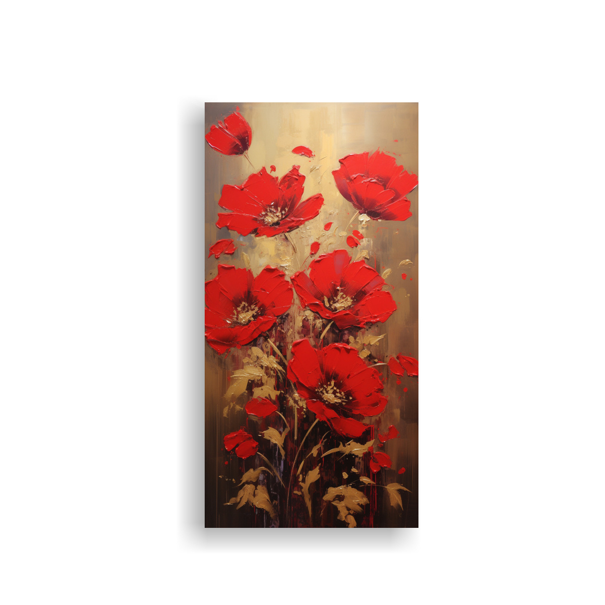 PINTURA AL ÓLEO DE FLORES EN COLORES ROJO Y 80X160 CM - 1