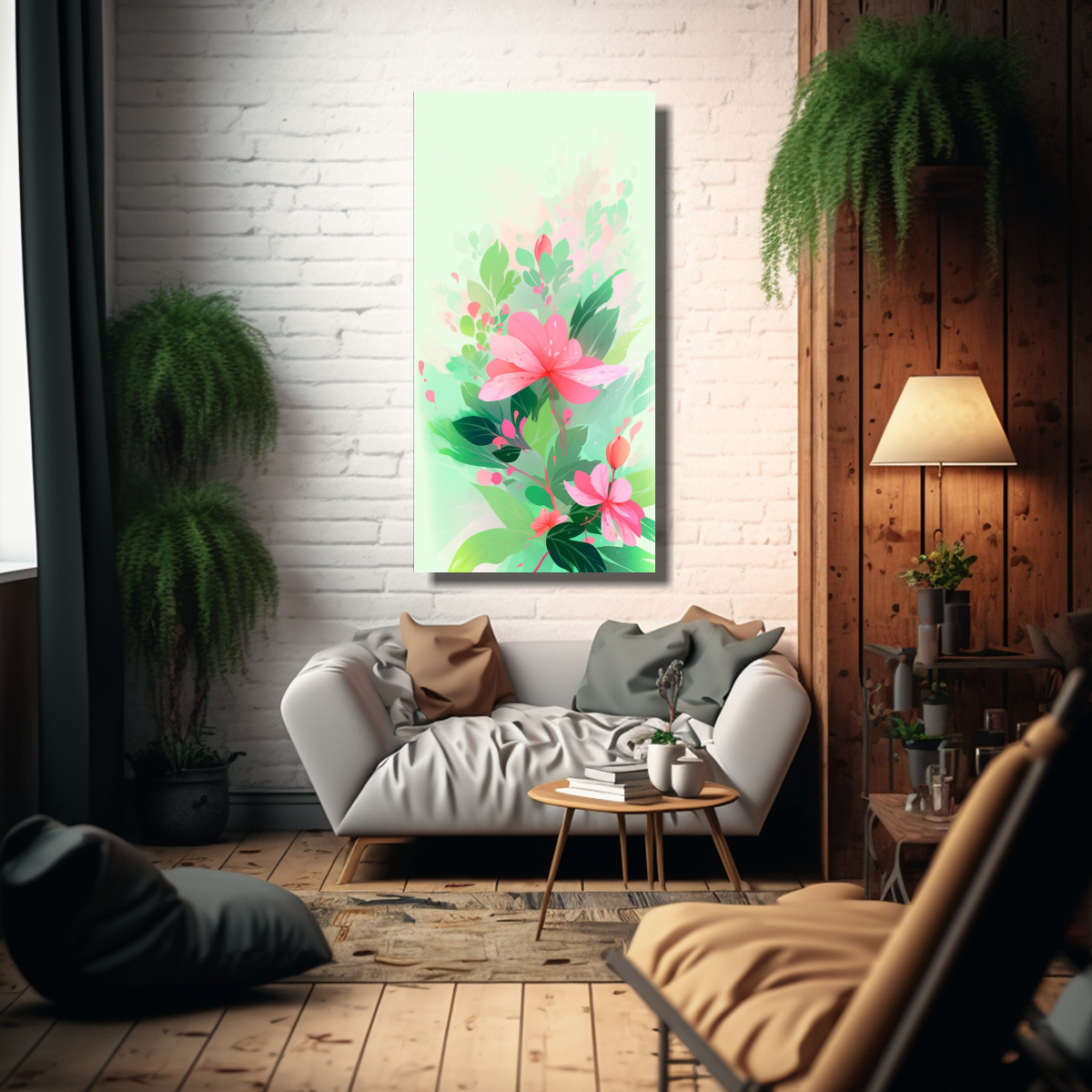 CUADRO ESPECTACULAR EN VERDE Y ROSA CON 70X140 CM - 2