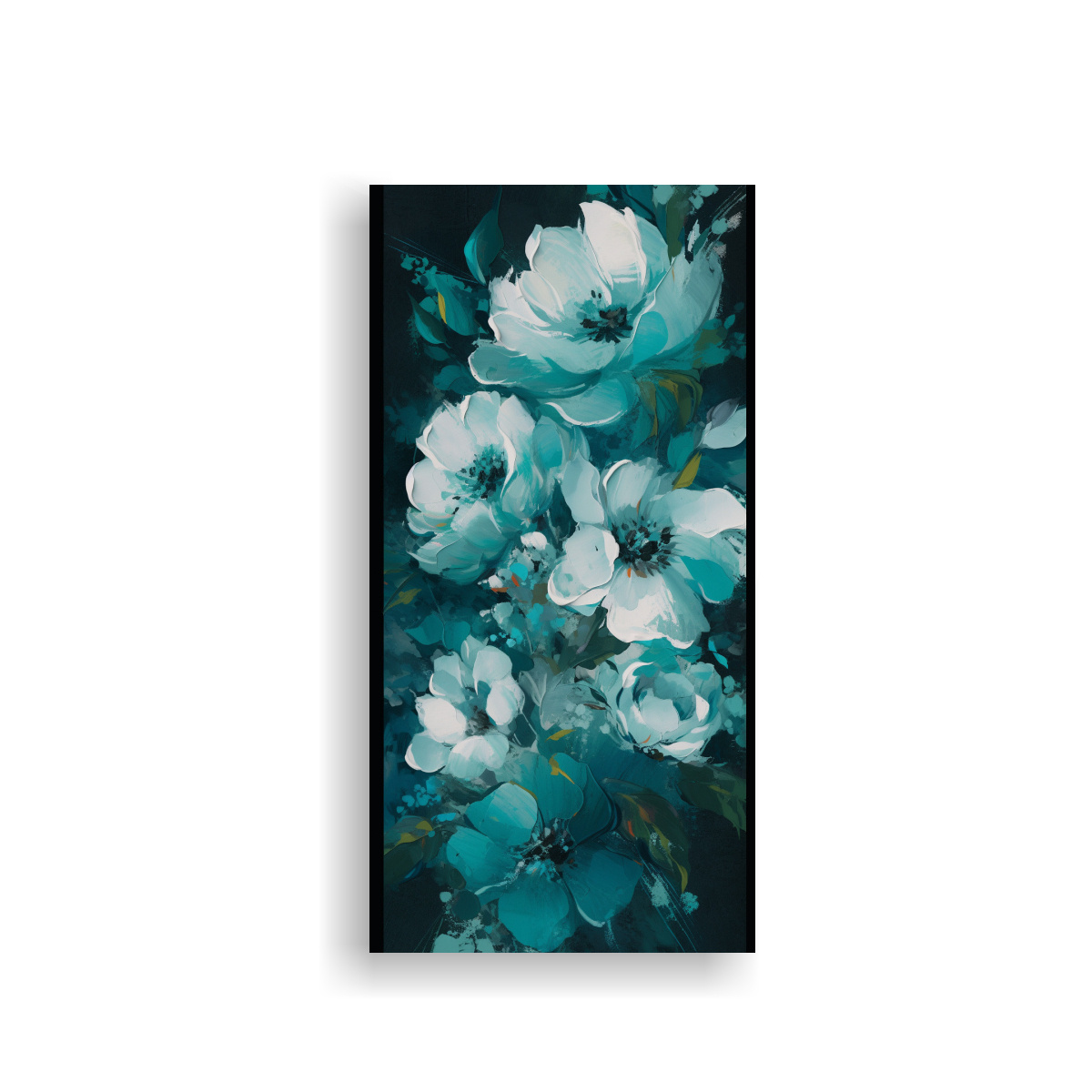 PINTURA DE FLORES EN COLORES TURQUESA ESTILO 20X40 CM - 1