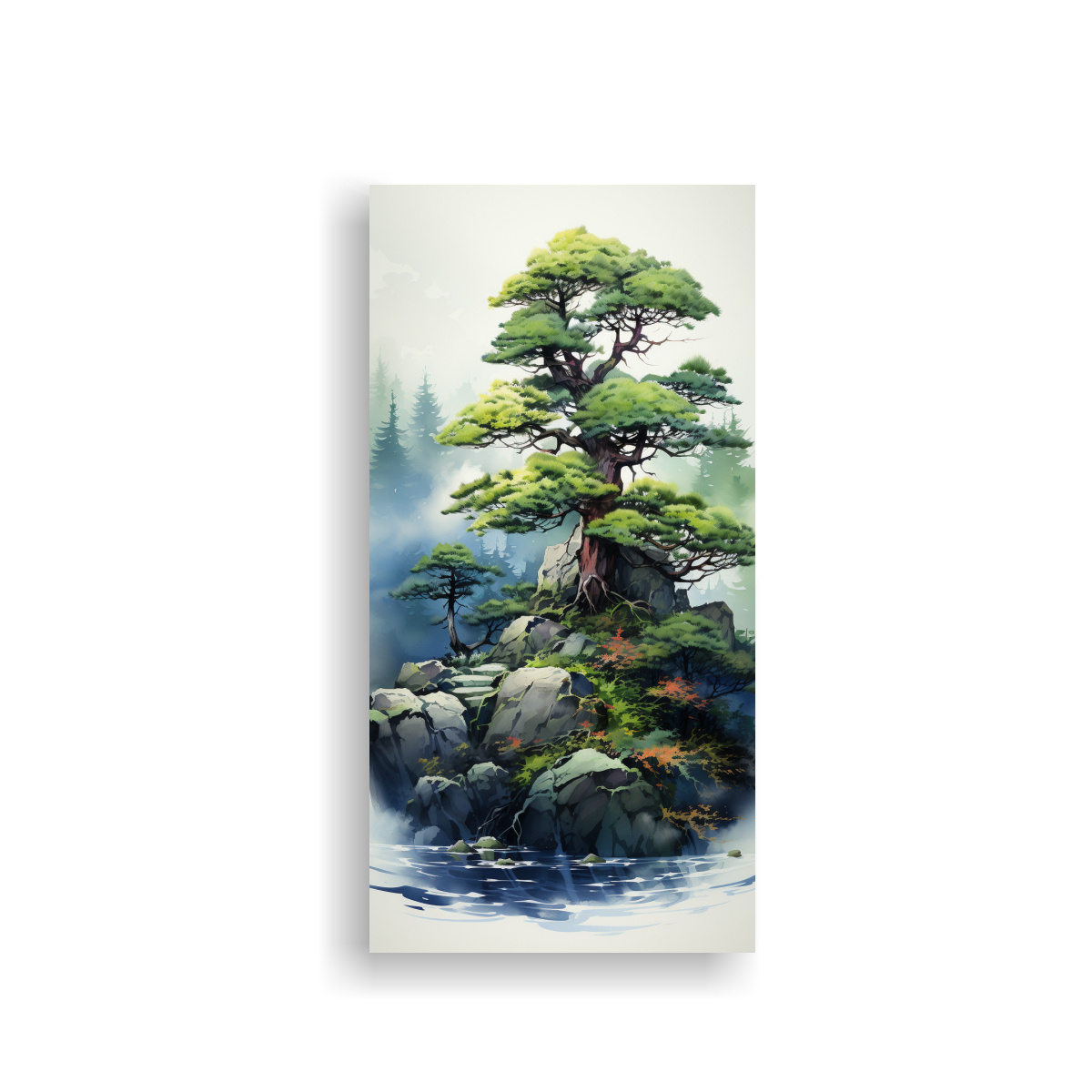 ARTE MODERNO: ÁRBOL BONSÁI EN ACUARELAS NEONOIR 80X160 CM - 1