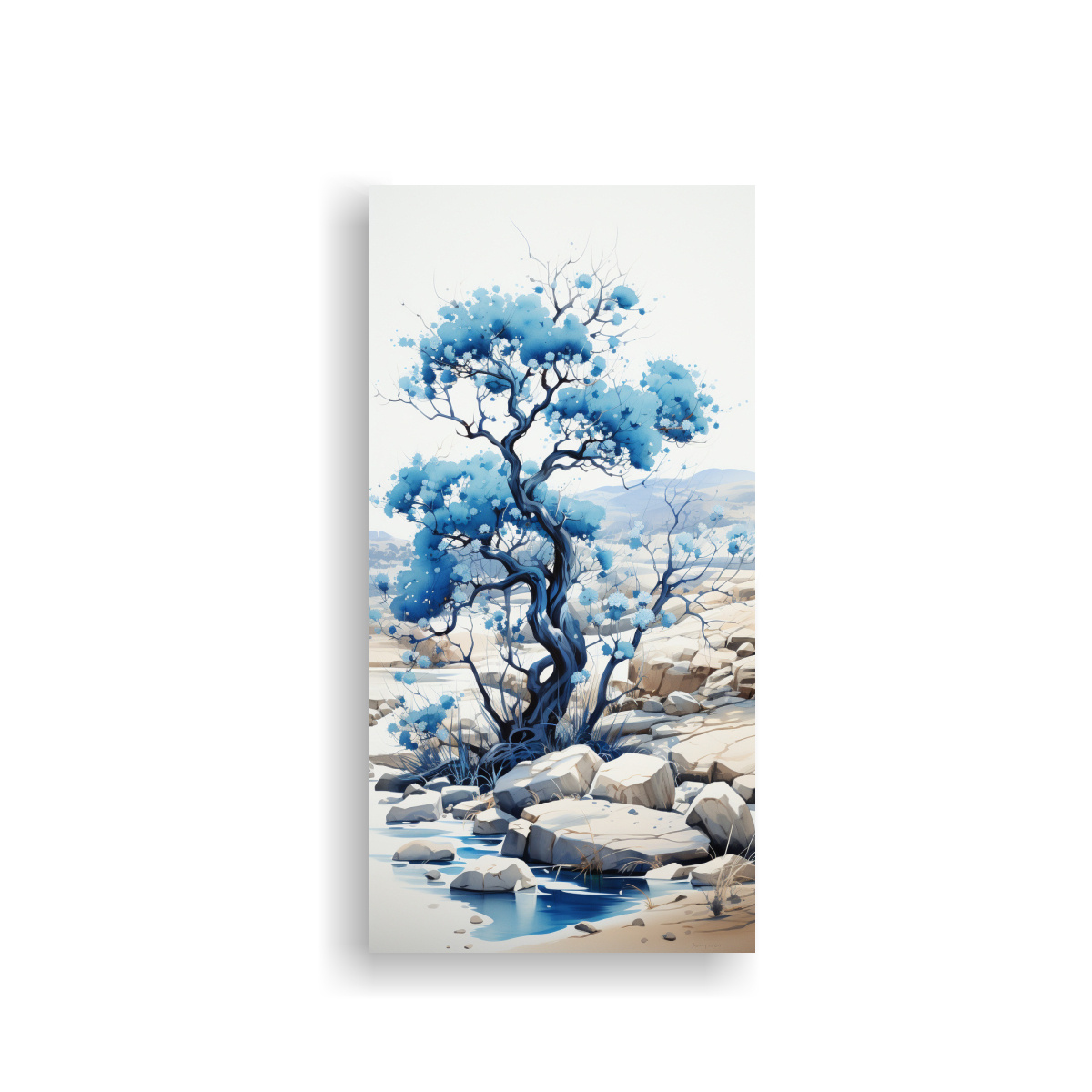 PINTURA ABSTRACTA DE ÁRBOL DE JOSHUA EN BLANCO Y 30X60 CM - 1