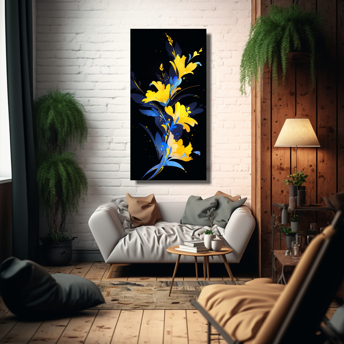 PINTURA EN BASTIDOR MODERNO EQUILIBRIO AMARILLO Y 60X120 CM - 2