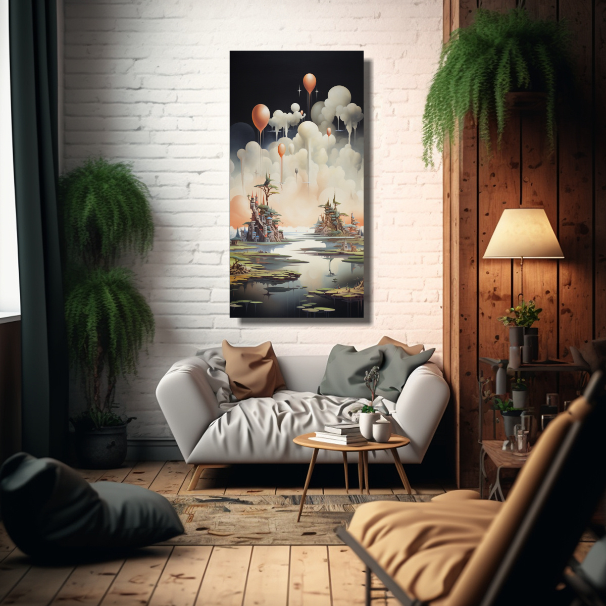 PINTURA DECORATIVA SURREALISTA CON ISLAS 60X120 CM - 2