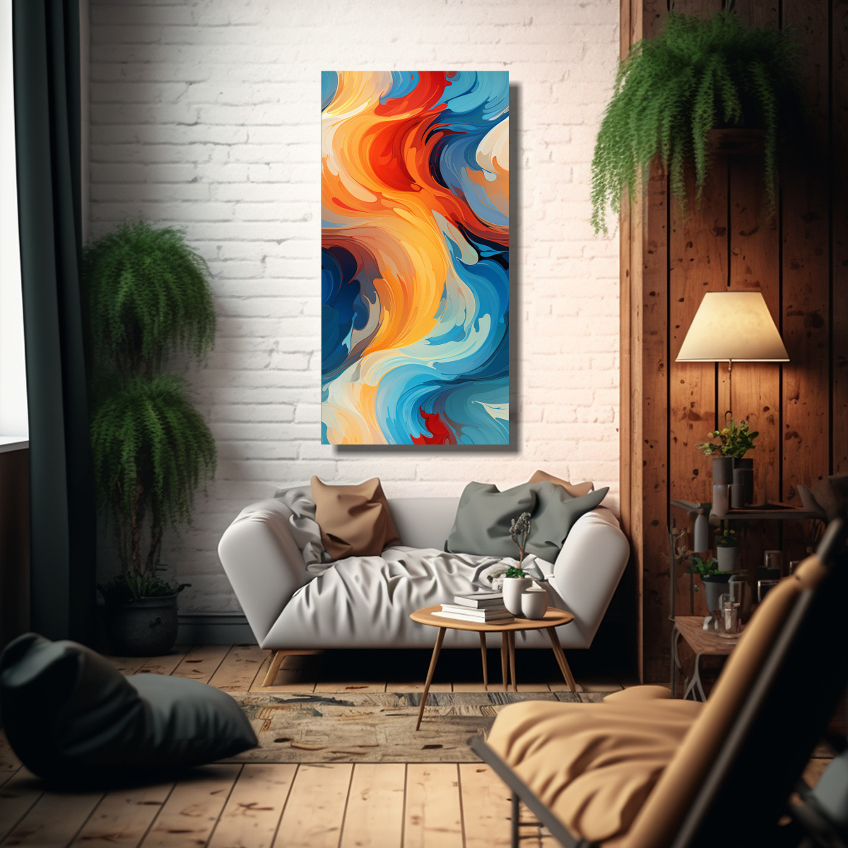 PINTURA ABSTRACTA MODERNA EN LIENZO A TODO COLOR 80X160 CM - 2