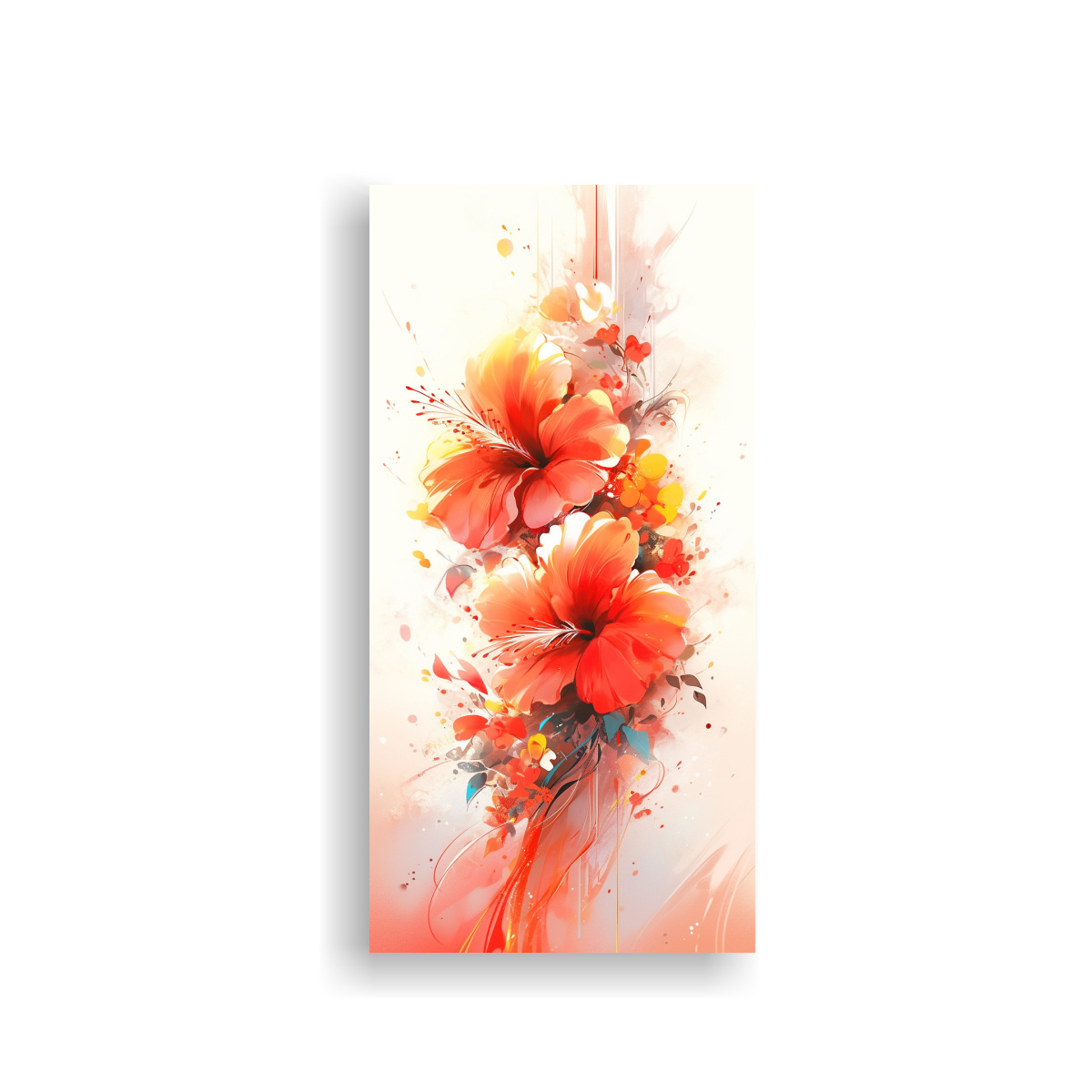 PINTURA ABSTRACTA HIBISCOS VIBRANTES EN ACUARELA 30X60 CM - 1