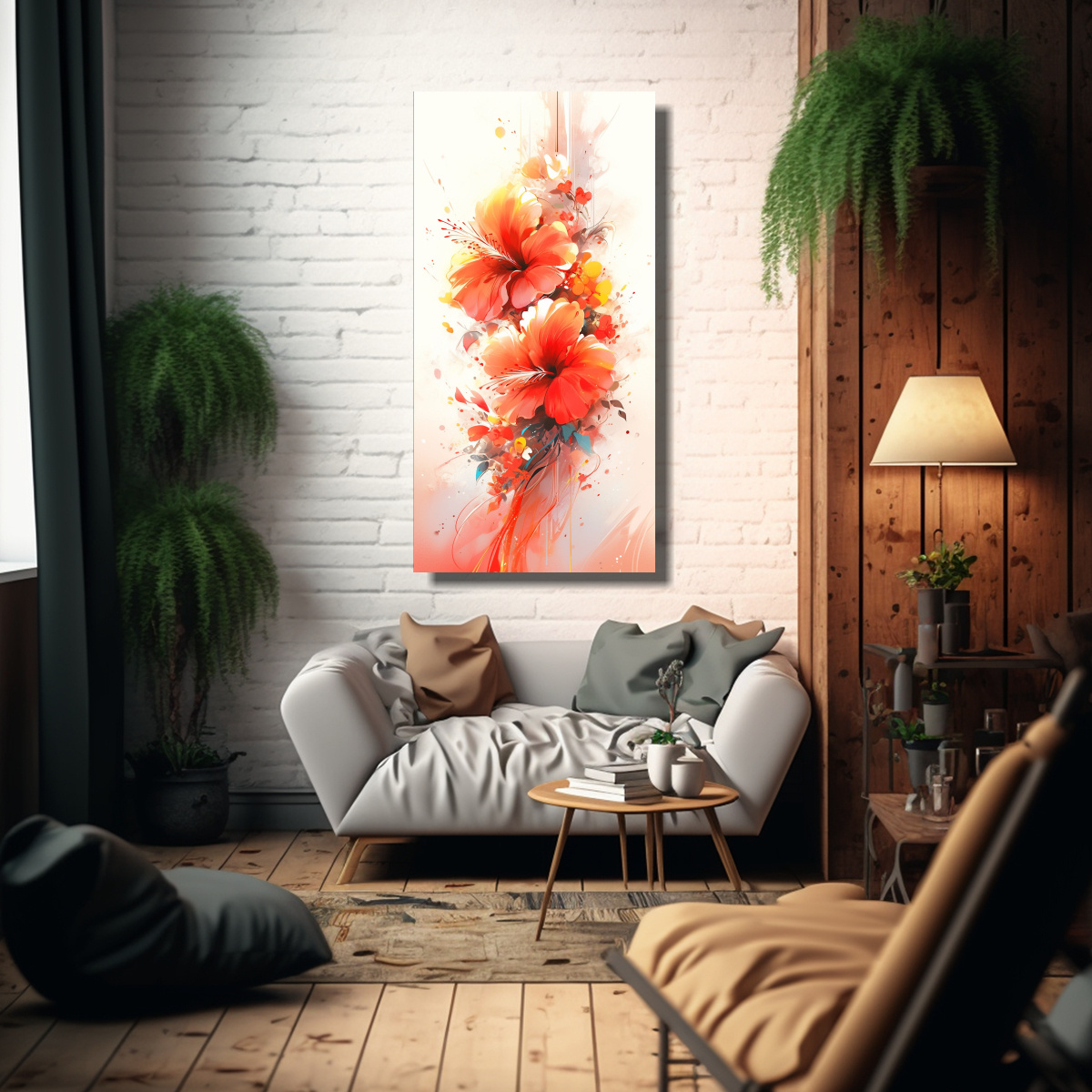 PINTURA ABSTRACTA HIBISCOS VIBRANTES EN ACUARELA 30X60 CM - 2
