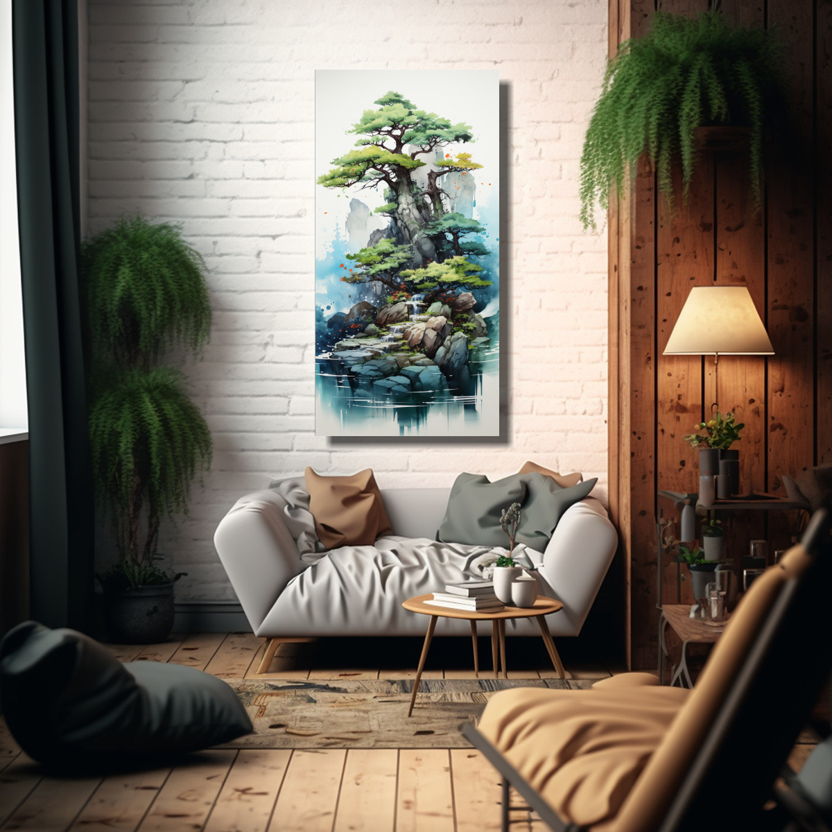 PINTURA ABSTRACTA DE ÁRBOL DE PINO BONSÁI EN 50X100 CM - 2
