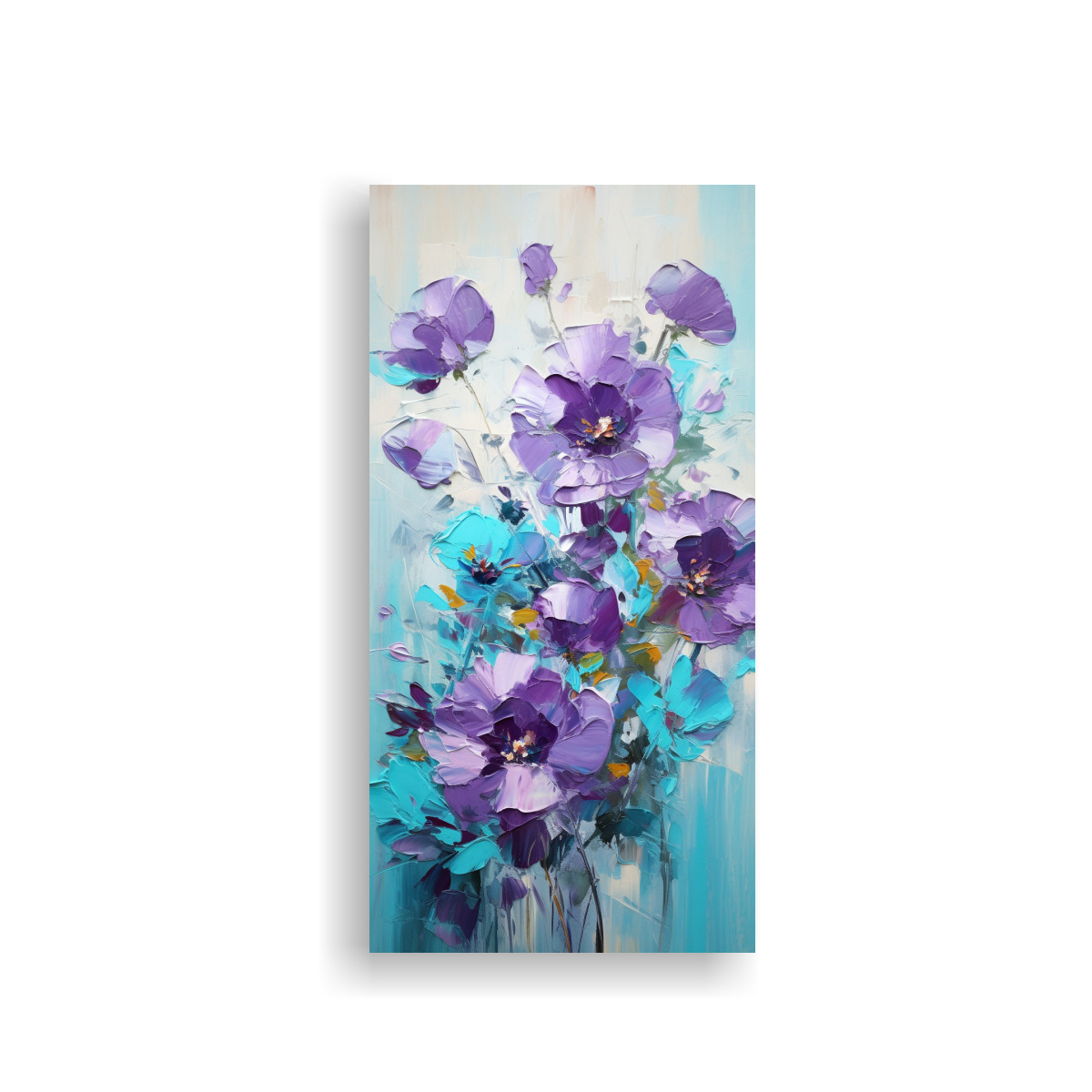 CUADRO LÍNEAS FINAS MORADO Y TURQUESA PINTURA DE 50X100 CM - 1