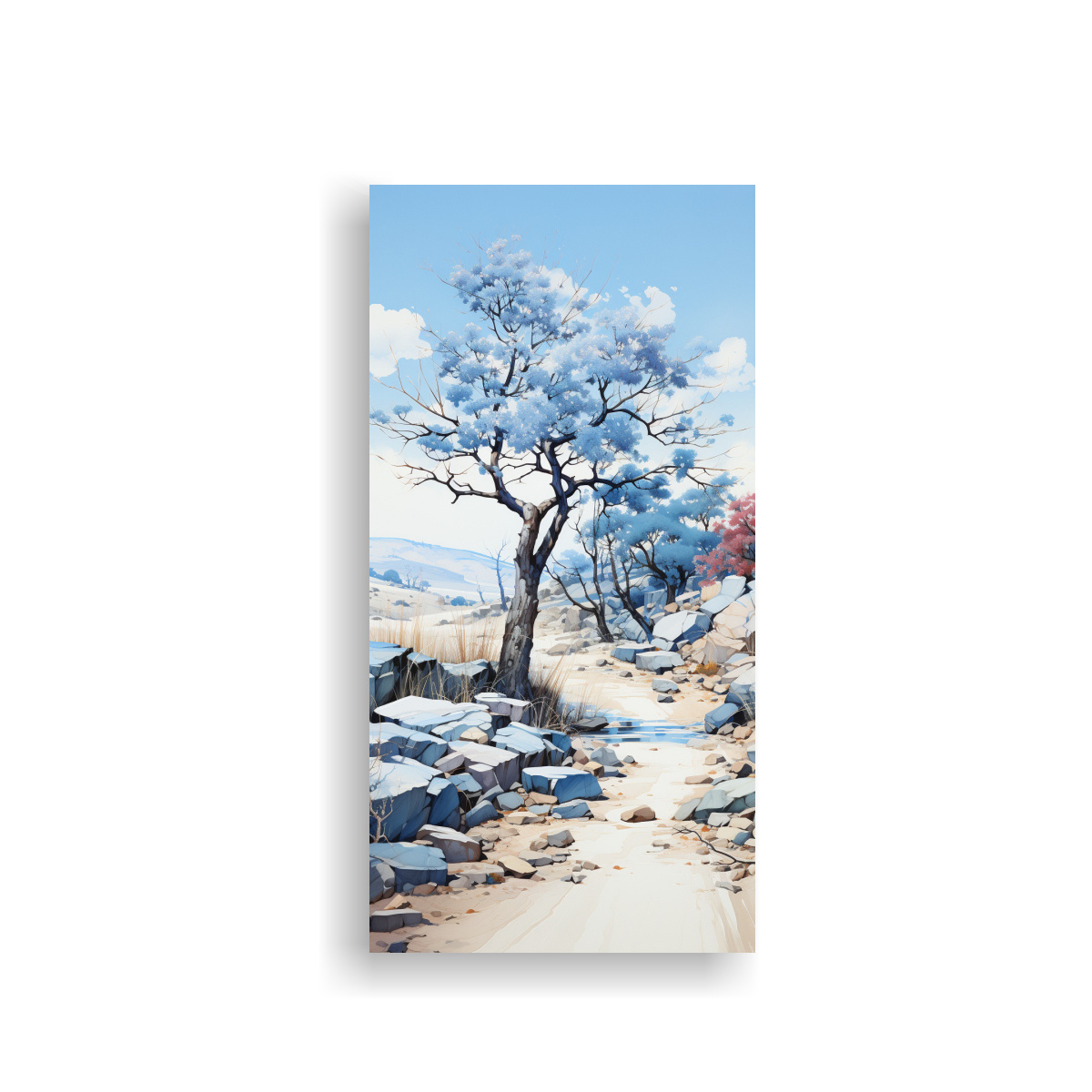 PINTURA ABSTRACTA EN COLORES BLANCO Y AZUL JOSHUA 20X40 CM - 1