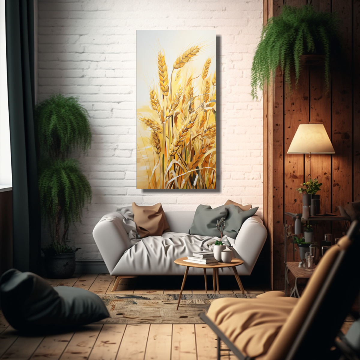 PINTURA ABSTRACTA DE GRANOS DE AVENA DE LIENZO 20X40 CM - 2