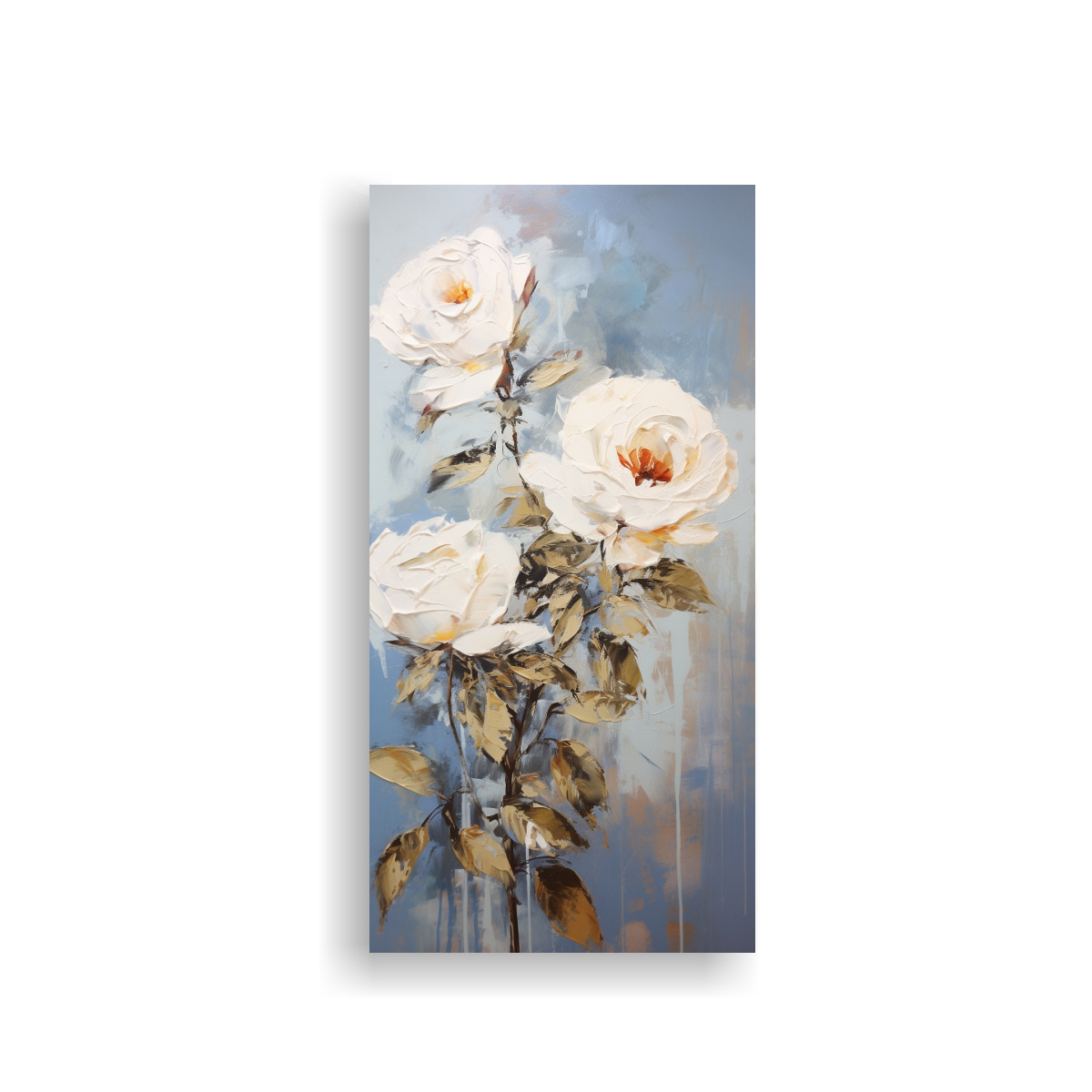 PINTURA EN LIENZO DE ROSAS BLANCAS EN ESTILO DE 20X40 CM - 1