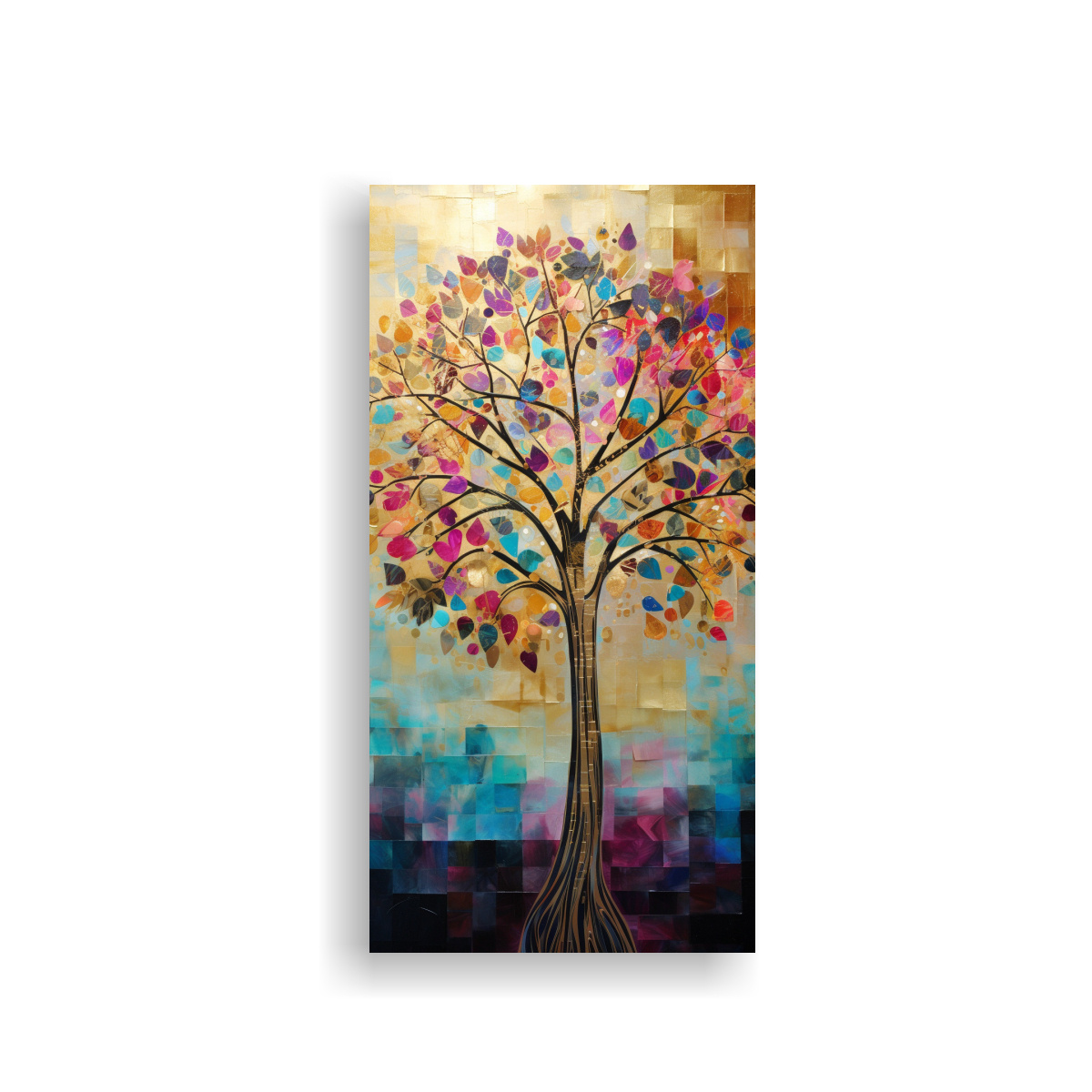CUADRO DECORATIVO CON ÁRBOL DORADO Y ARCOÍRIS 70X140 CM - 1