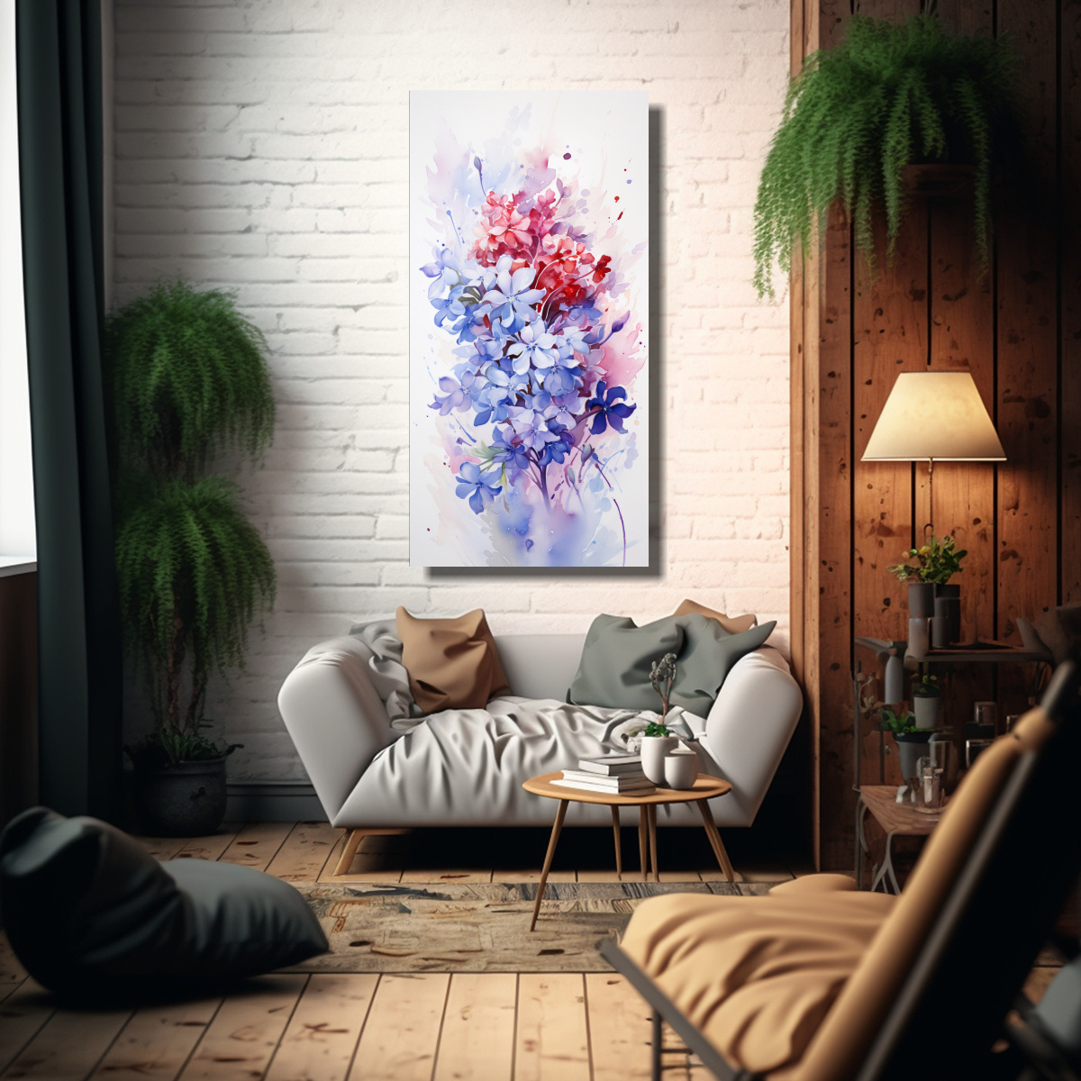 CUADRO ABSTRACTO MODERNO DE FLORES LILA EN 30X60 CM - 2