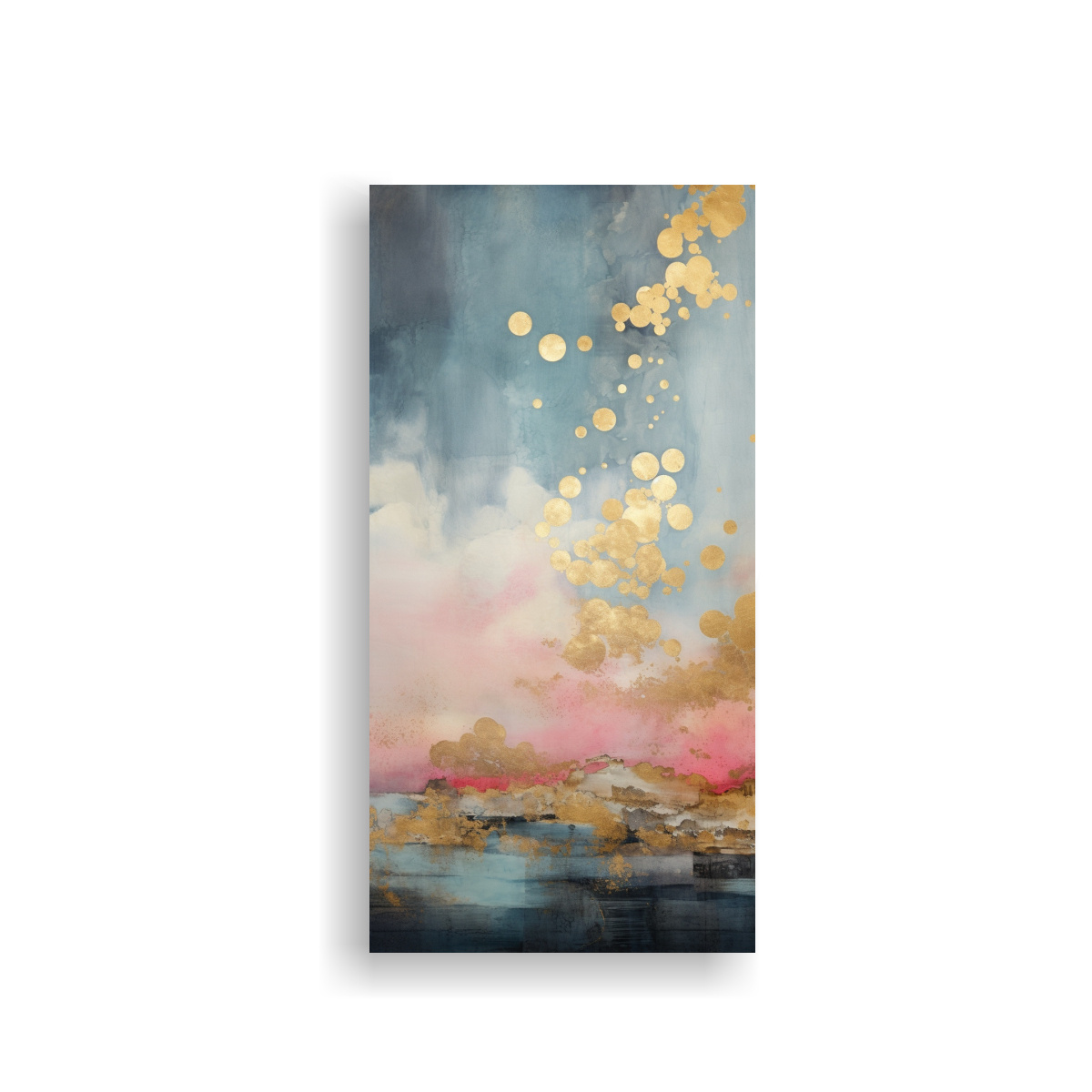 PINTURA LIENZO TELA CON ACUARELA ROSA, TURQUESA Y 50X100 CM - 1