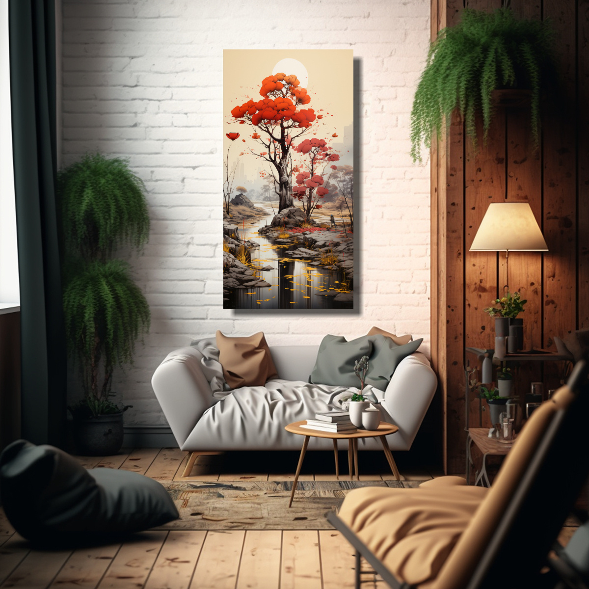 PINTURAS DECORATIVAS DE ÁRBOL BANYAN EN COLORES 70X140 CM - 2