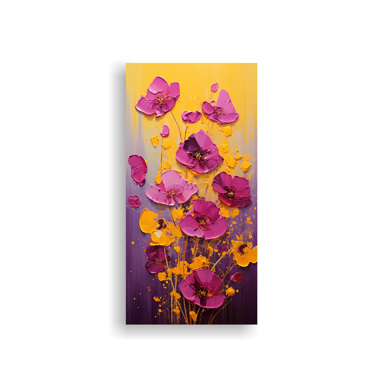 PINTURA EN LIENZO DE FLORES AMARILLO Y MAGENTA EN 60X120 CM - 1