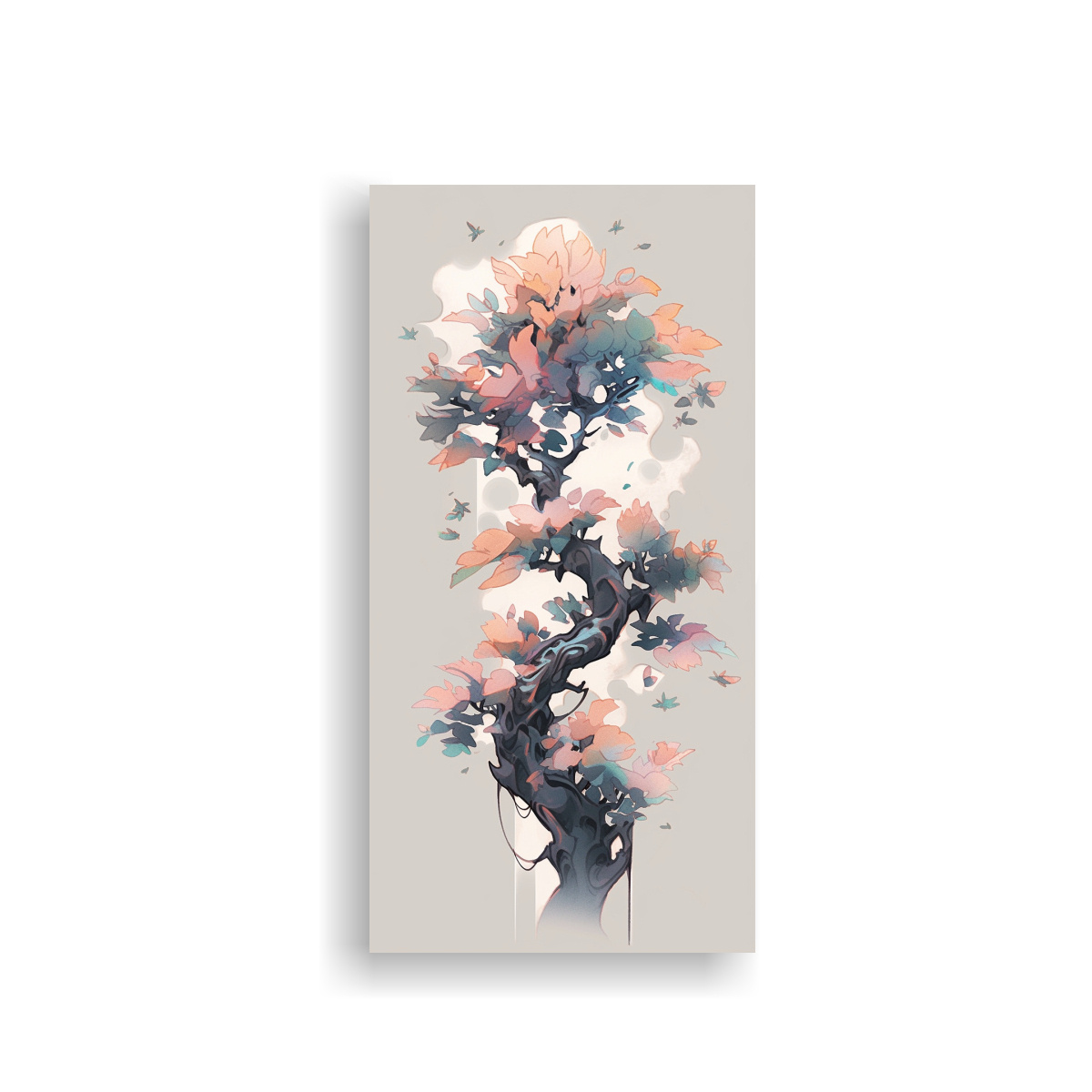 PINTURA MURAL OAK TREE EN TONOS SUAVES, 70X140 CM - 1