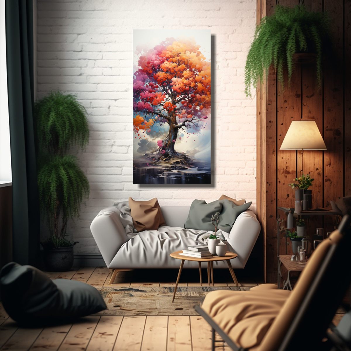 PINTURA ABSTRACTA DE TONOS NATURALES DEL ARCO 70X140 CM - 2