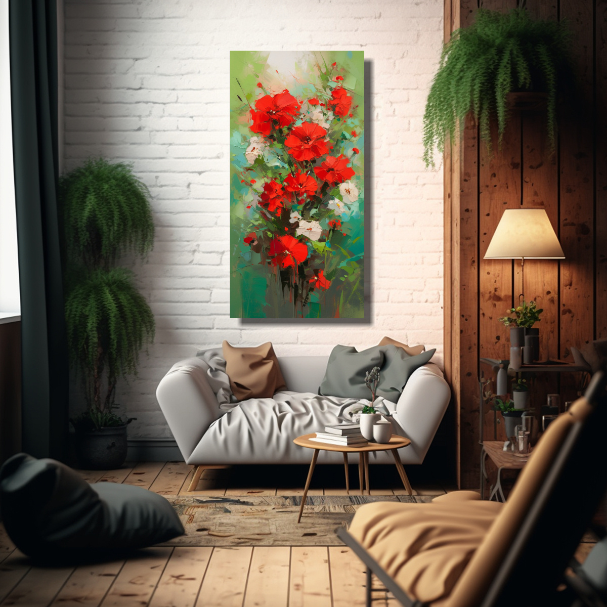 PINTURA EN LIENZO ESTILO GALERÍA DE FLORES 30X60 CM - 2