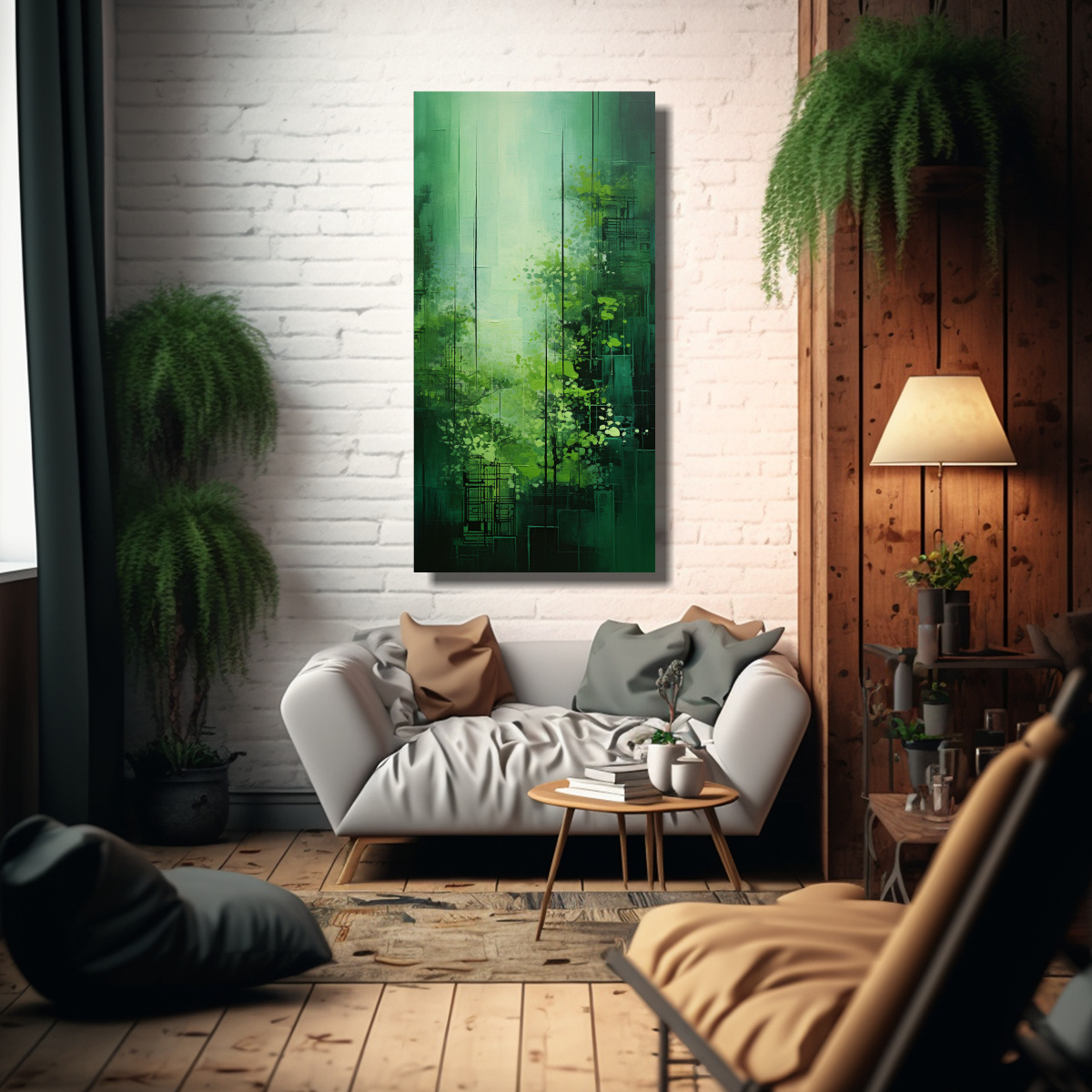 CUADROS DE DECORACIÓN ABSTRACTA EN VERDE 60X120 CM - 2