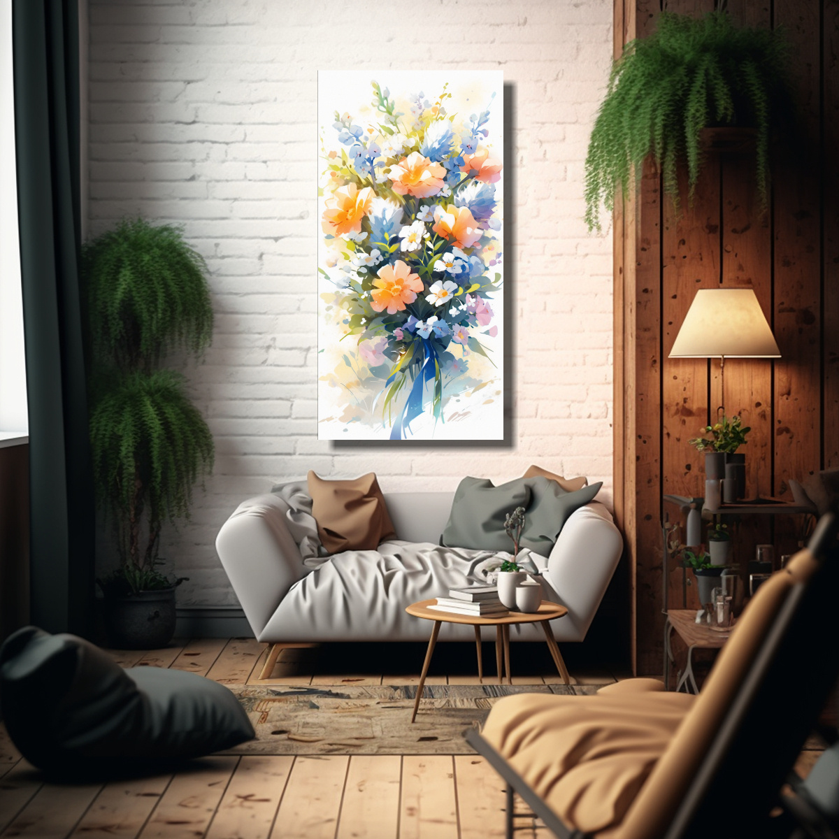 CUADRO FLORAL EN TELA ESTILO ACUARELA 70X140 CM - 2