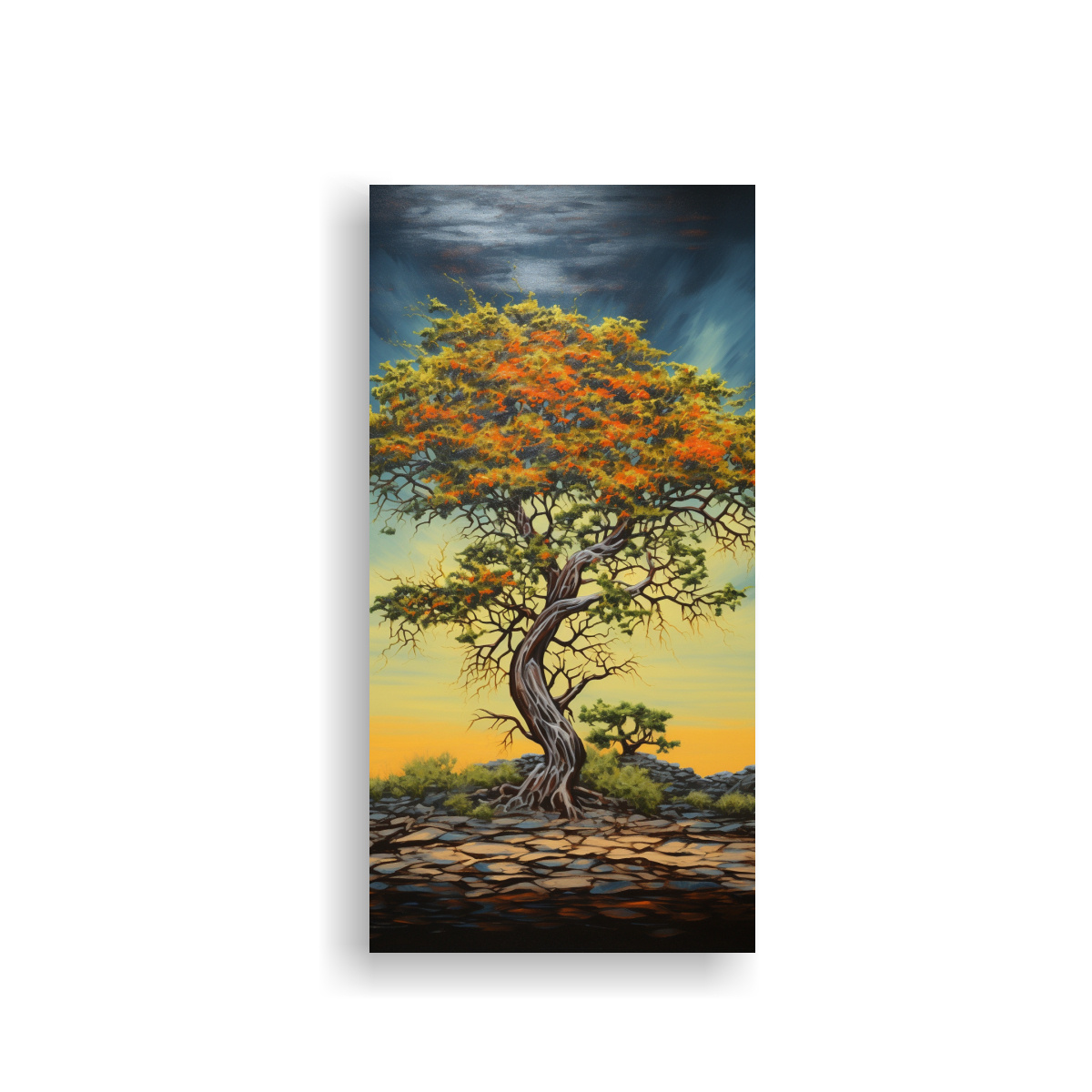 PINTURA ABSTRACTA DE ÁRBOL DE ACACIA EN BASTIDOR 30X60 CM - 1