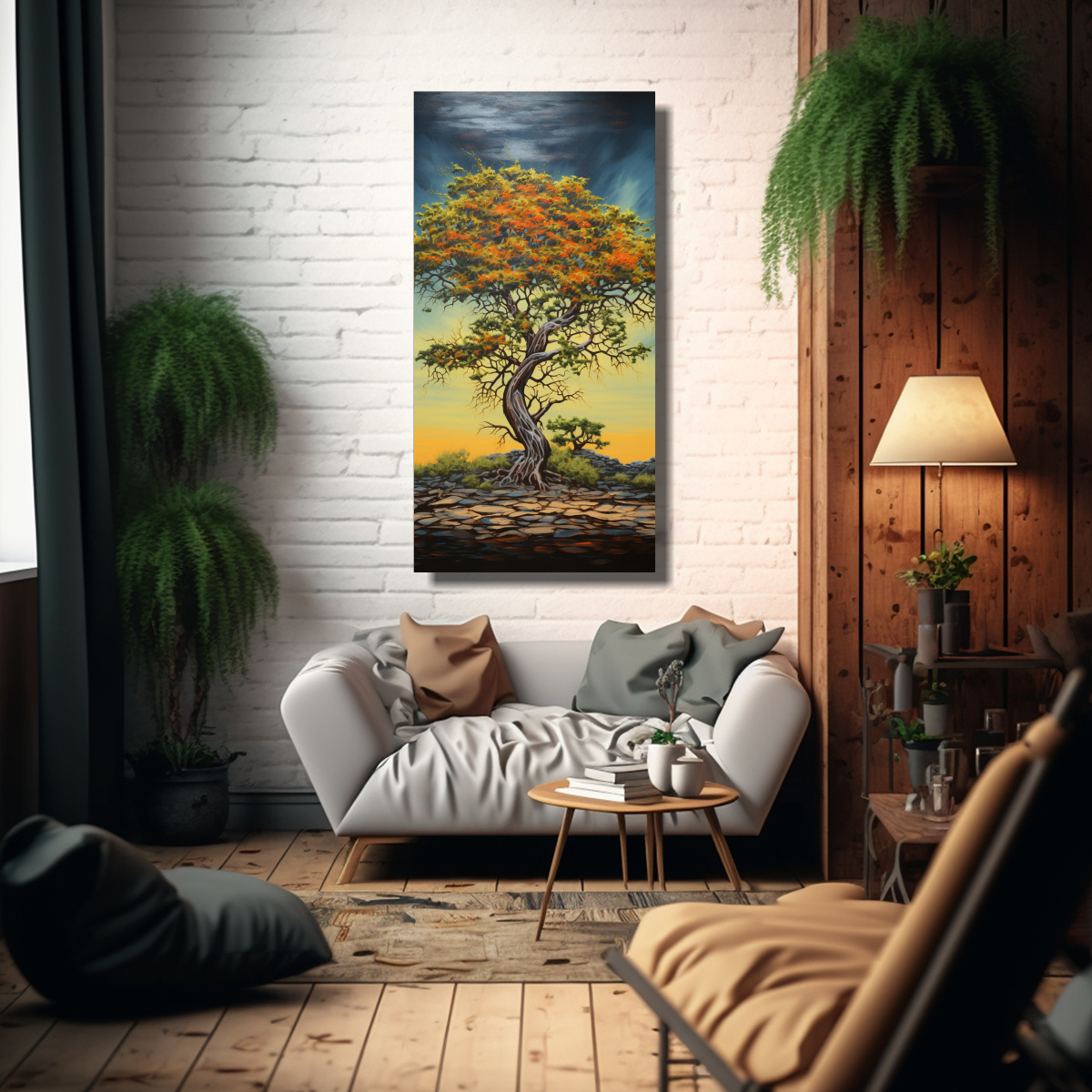PINTURA ABSTRACTA DE ÁRBOL DE ACACIA EN BASTIDOR 30X60 CM - 2