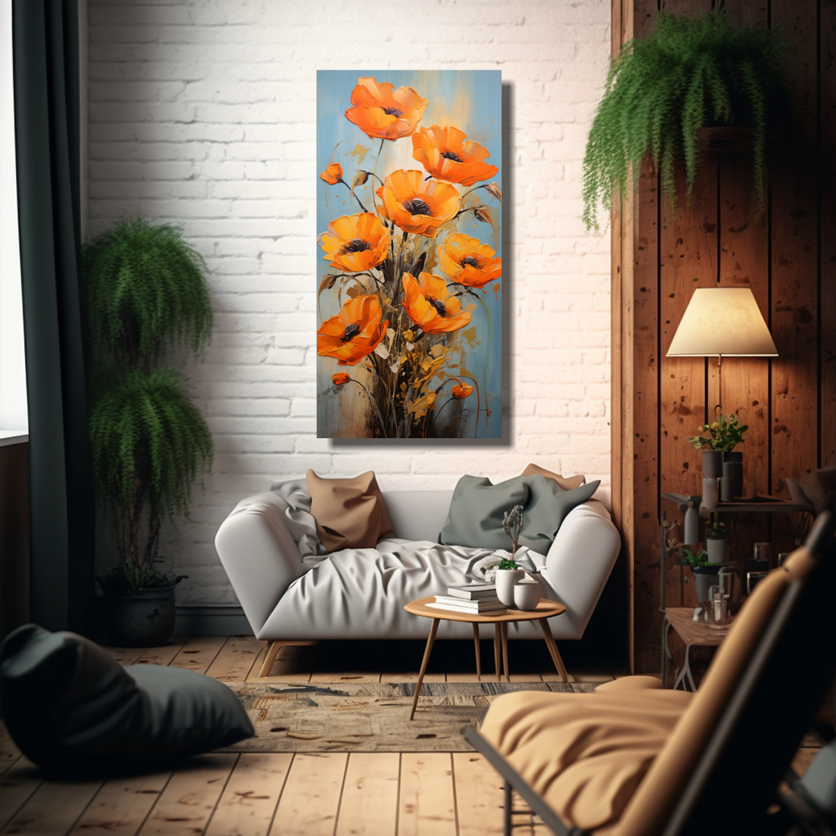 PINTURA DE FLORES EN LIENZO EXPRESIVIDAD COLORES 70X140 CM - 2