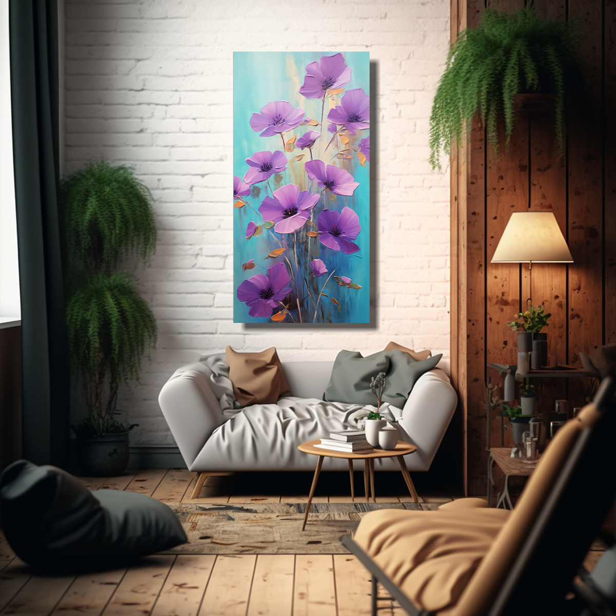 CUADRO LIENZO INTENSIDAD EN PÚRPURA Y TEAL CON 60X120 CM - 2