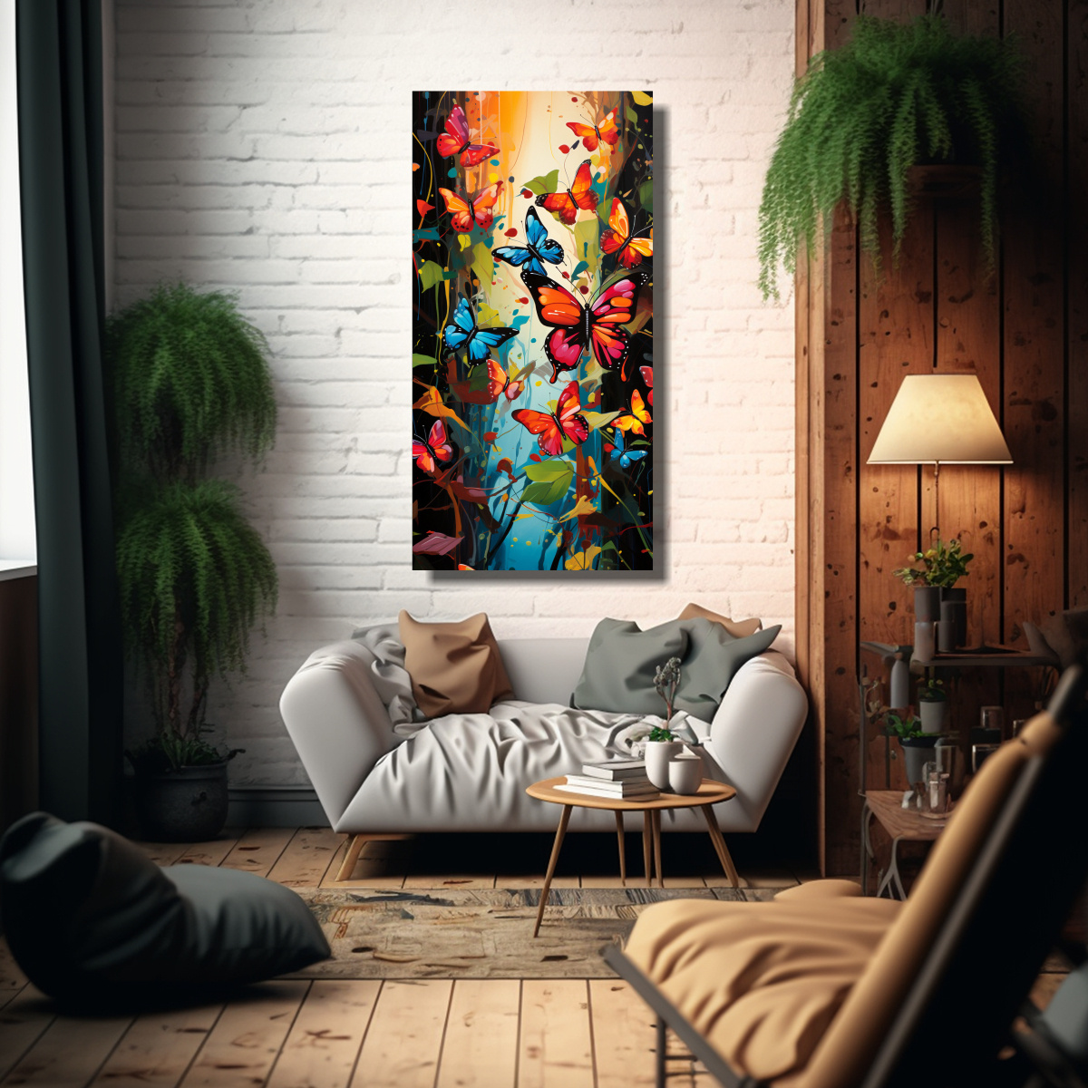 CUADROS ABSTRACTOS CON MARIPOSAS PARA DECORACIÓN 80X160 CM - 2