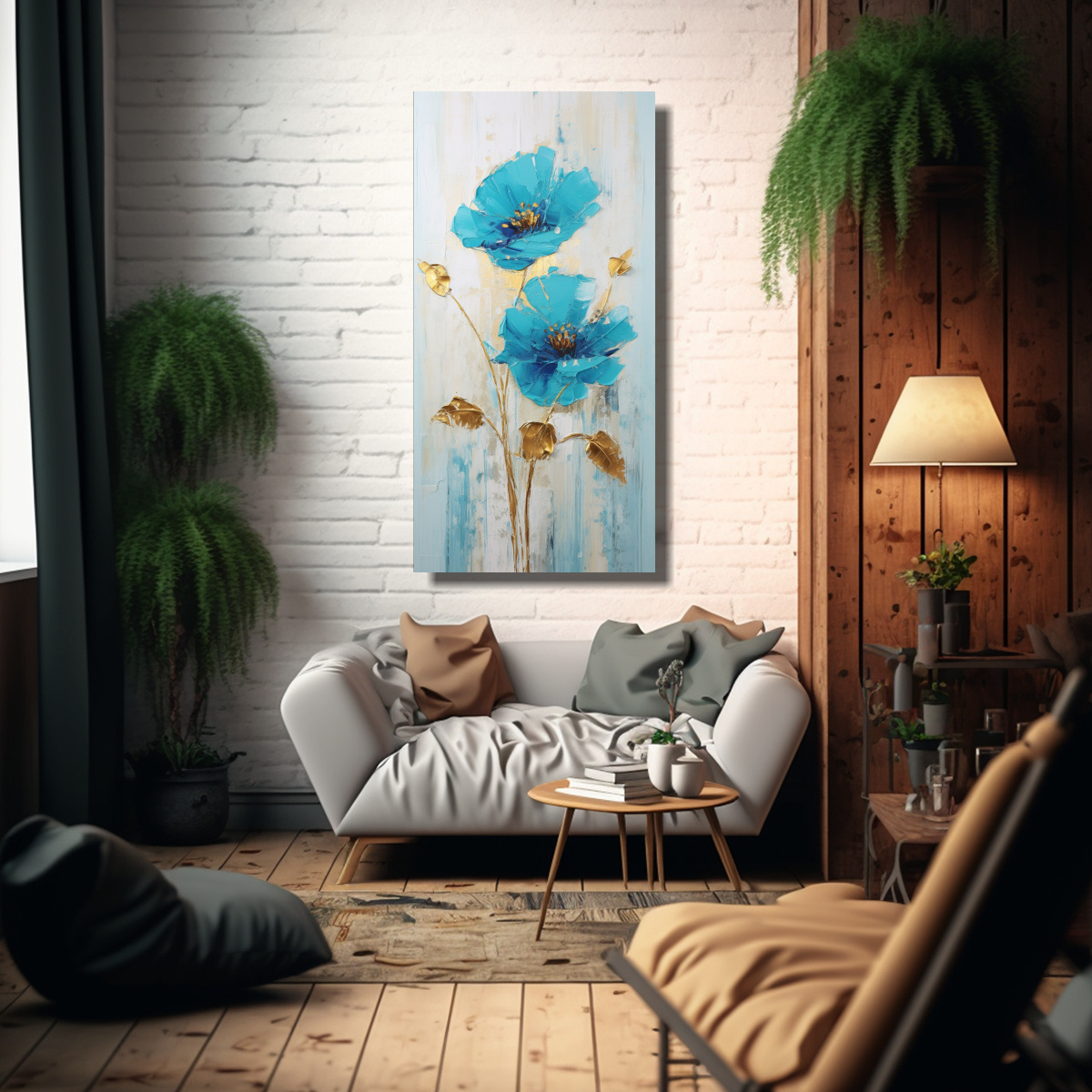 PINTURA EN LIENZO DE UNA FLOR AZUL EN EL ESTILO 30X60 CM - 2