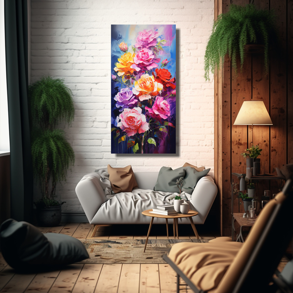 CUADRO ABSTRACCIÓN INTENSO CON ROSAS DE COLORES 80X160 CM - 2