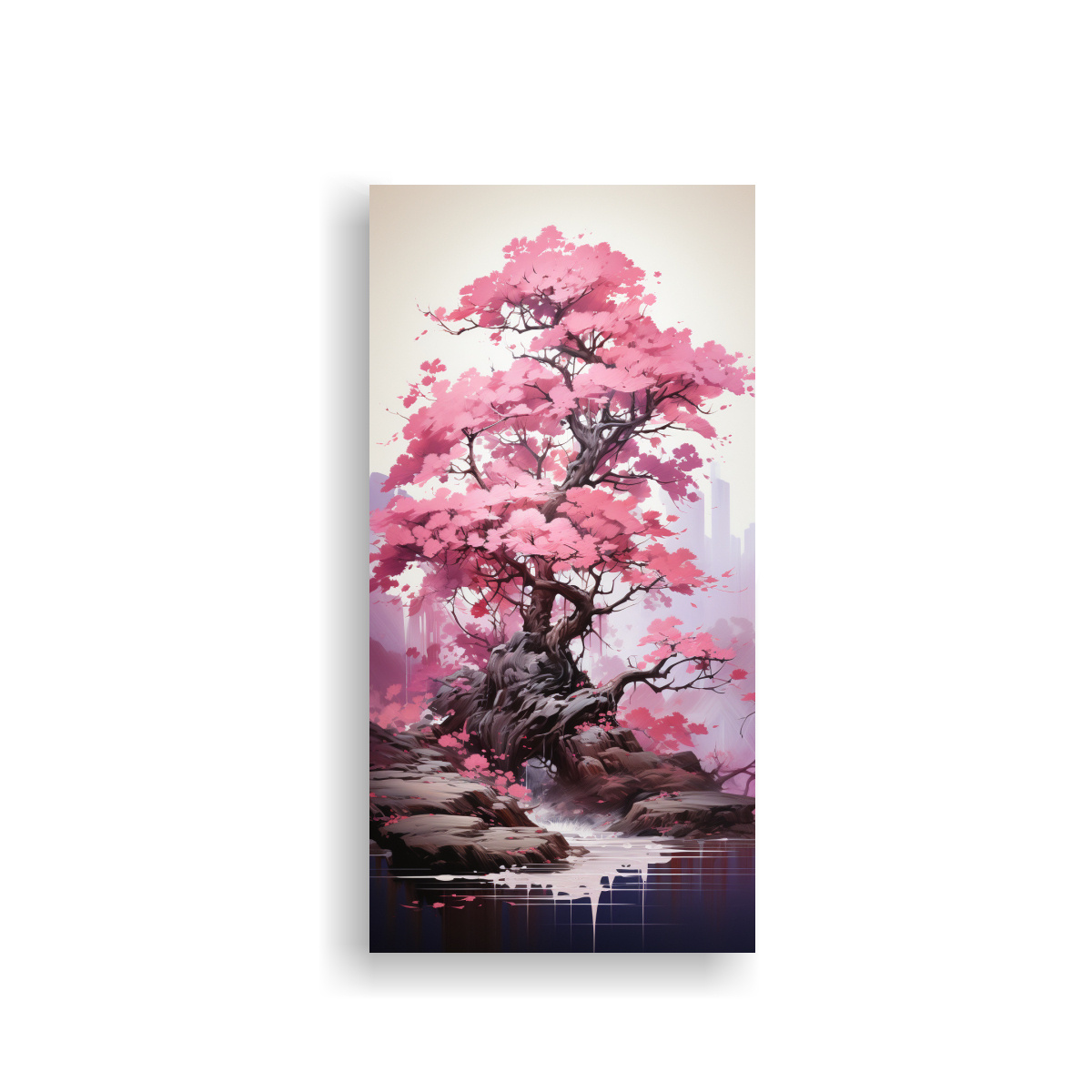 PINTURA ABSTRACTA DE ÁRBOL BONSÁI EN COLORES 30X60 CM - 1