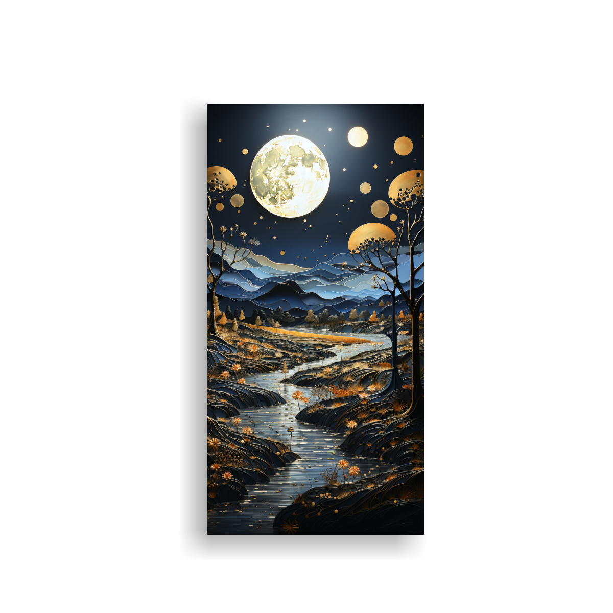 PAISAJE NOCTURNO CON LUNA SOBRE MONTAÑAS 40X80 CM - 1