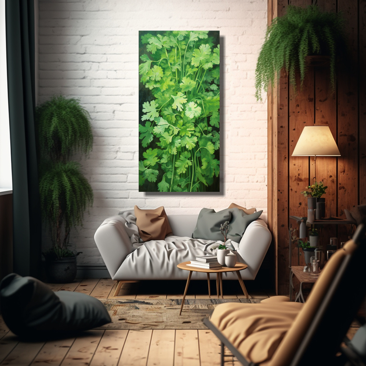 PINTURA ABSTRACTA DE HIERBAS DE PEREJIL CON 40X80 CM - 2