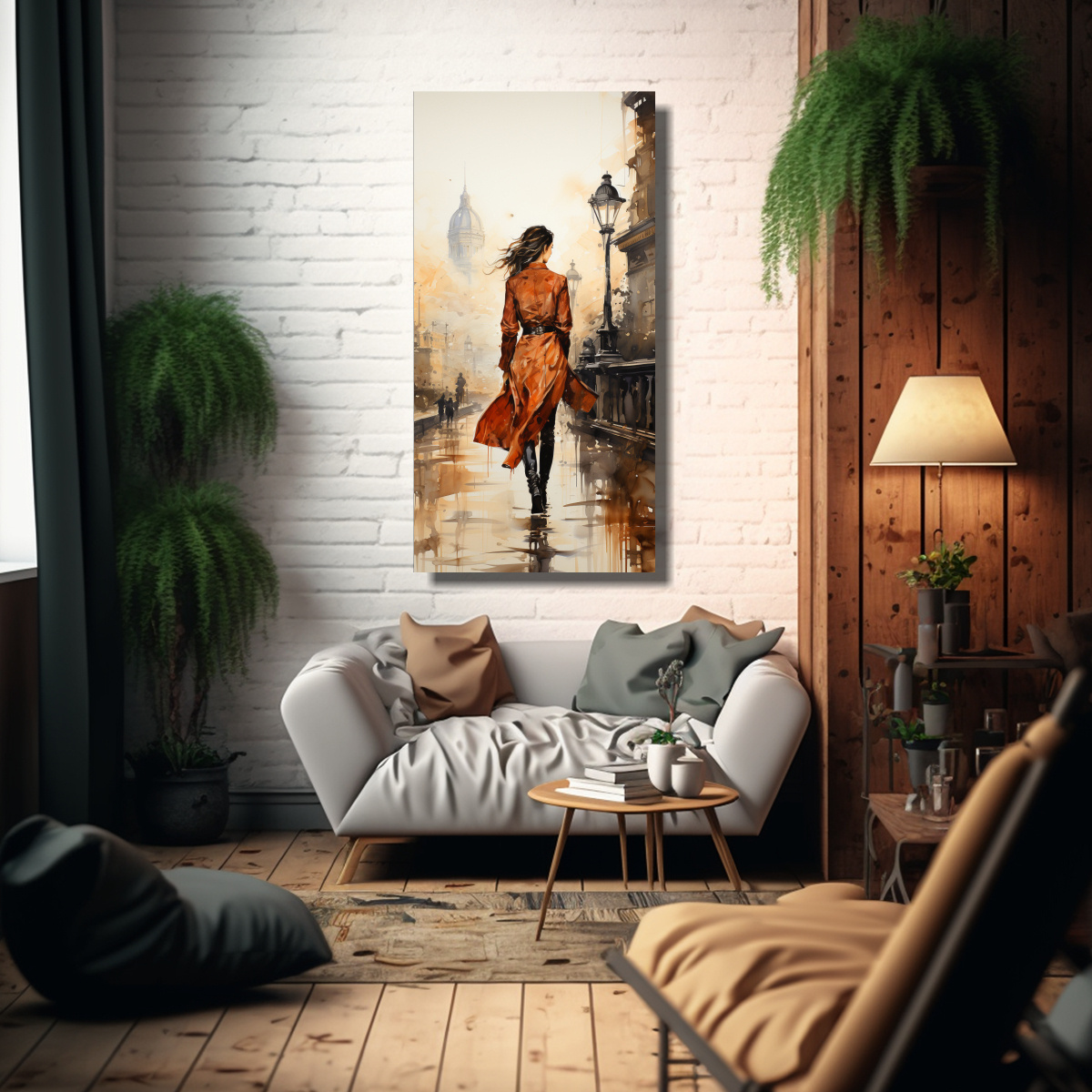 PINTURA VERTICAL DE TELA: PAREJA CAMINANDO EN EL 60X120 CM - 2
