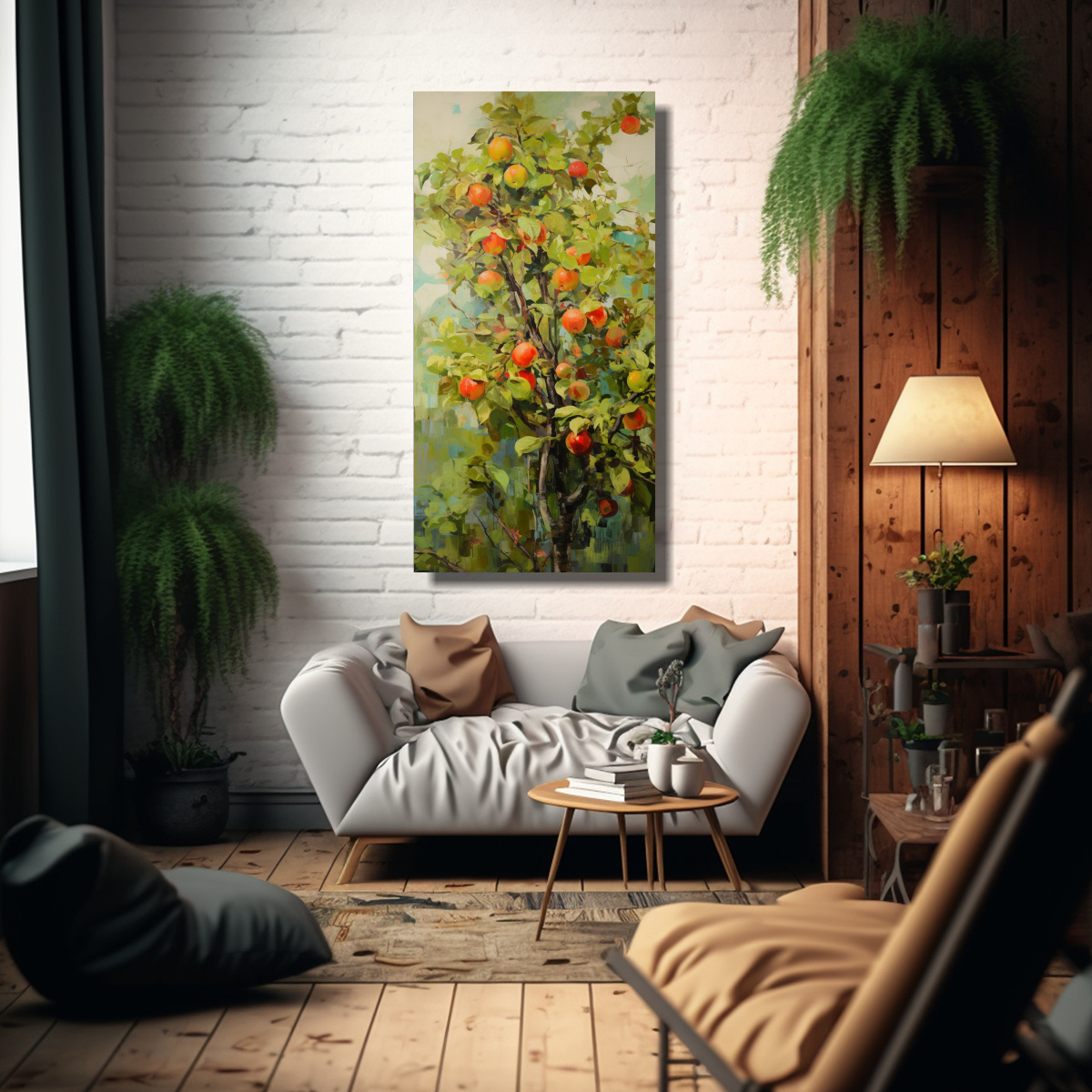 PINTURA ABSTRACTA DE ÁRBOLES FRUTALES EN ESTILO 20X40 CM - 2